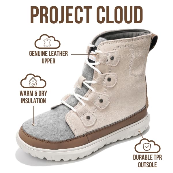 Project Cloud Women's | Snow Boots for Women | Genuine Suede | Memory Foam | Lightweight | Non-Slip - Leonora