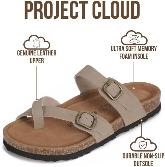 Project Cloud Women's | Genuine Leather Sandals | Memory Foam | Lightweight | Non-Slip - Lian - Project Cloud - Sandals -Shop Project Cloud premium footwear Now!