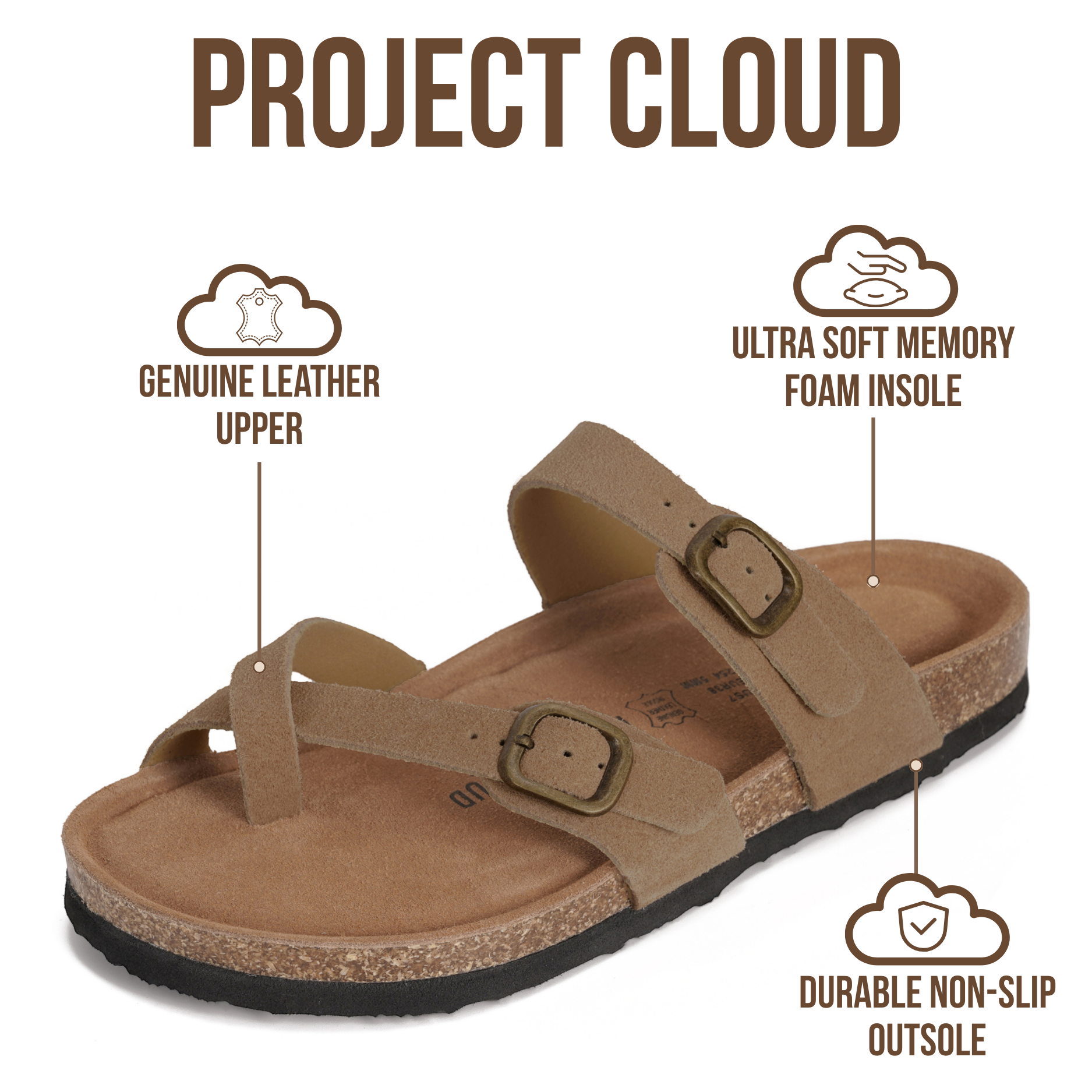 Project Cloud Women's | Genuine Leather Sandals | Memory Foam | Lightweight | Non-Slip - Lian - Project Cloud - Sandals -Shop Project Cloud premium footwear Now!