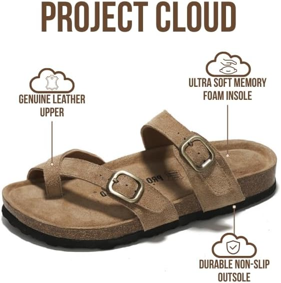 Project Cloud Women's | Genuine Leather Sandals | Memory Foam | Lightweight | Non-Slip - Lian - Project Cloud - Sandals -Shop Project Cloud premium footwear Now!