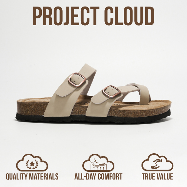 Project Cloud | "Lian" Genuine Leather Womens Sandals | Memory Foam | Lightweight | Non-Slip