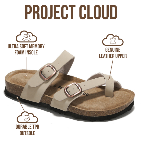 Project Cloud | "Lian" Genuine Leather Womens Sandals | Memory Foam | Lightweight | Non-Slip