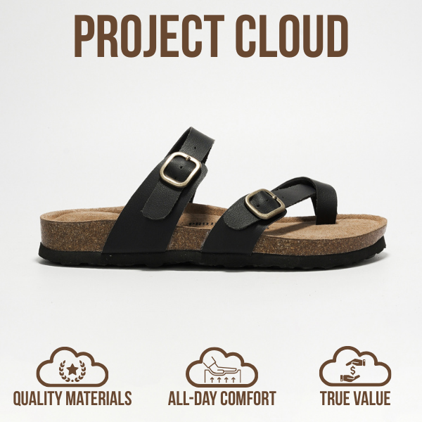Project Cloud | "Lian" Genuine Leather Womens Sandals | Memory Foam | Lightweight | Non-Slip
