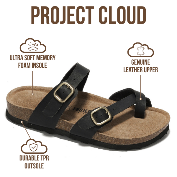 Project Cloud | "Lian" Genuine Leather Womens Sandals | Memory Foam | Lightweight | Non-Slip