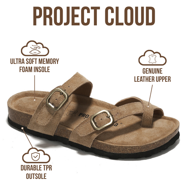 Project Cloud | "Lian" Genuine Leather Womens Sandals | Memory Foam | Lightweight | Non-Slip