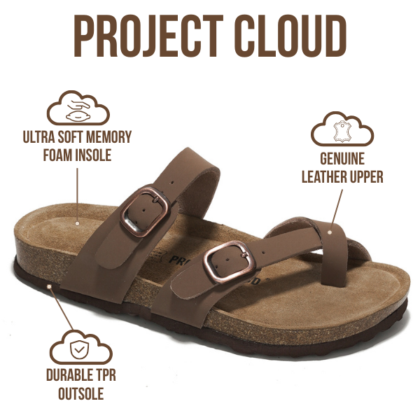 Project Cloud | "Lian" Genuine Leather Womens Sandals | Memory Foam | Lightweight | Non-Slip