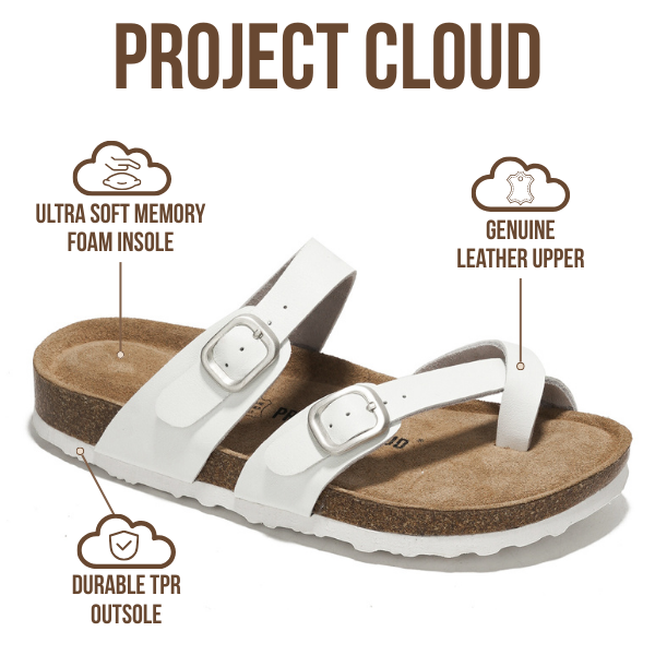 Project Cloud | "Lian" Genuine Leather Womens Sandals | Memory Foam | Lightweight | Non-Slip