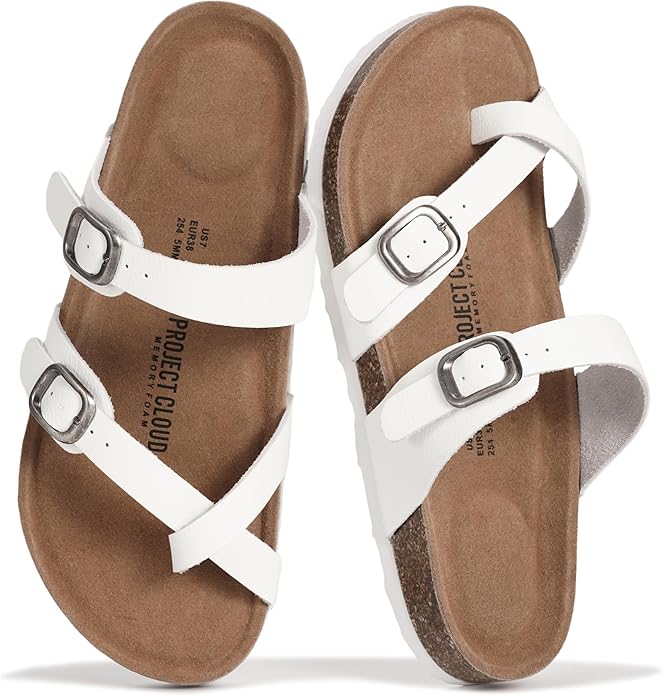 Project Cloud Lian White Leather Sandals with Cork Footbed
