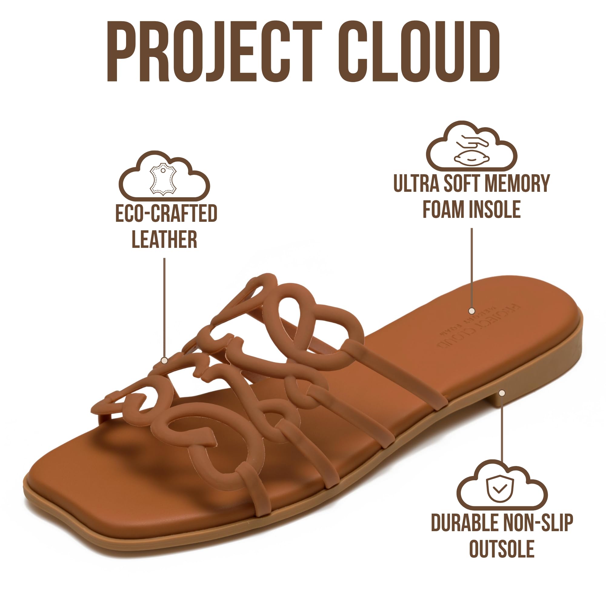 Project Cloud Women's | 100% Eco Leather Womens Sandals | Memory Foam | Lightweight | Non-Slip - Lisa - Project Cloud - Sandals -Shop Project Cloud premium footwear Now!