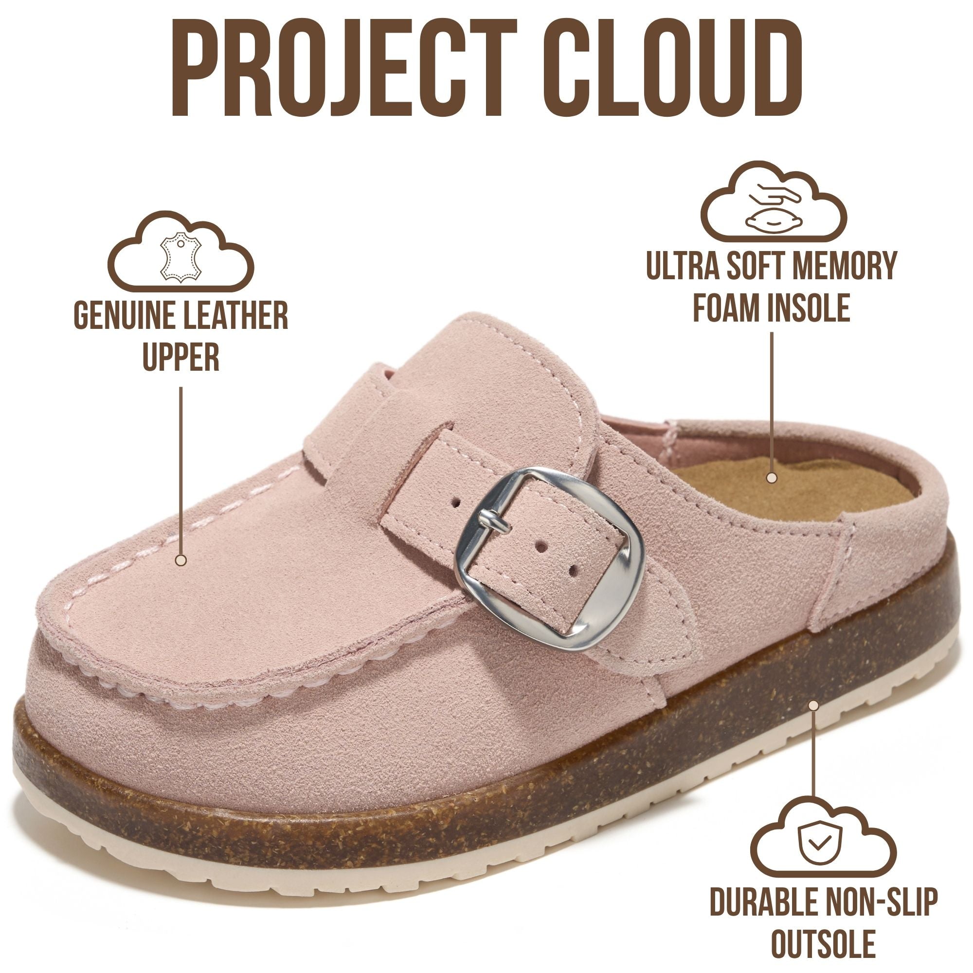 Project Cloud Kids | 100% Genuine Leather Girls Clogs | Soft & Plush Insole | Lightweight | Non-Slip - Little Carline