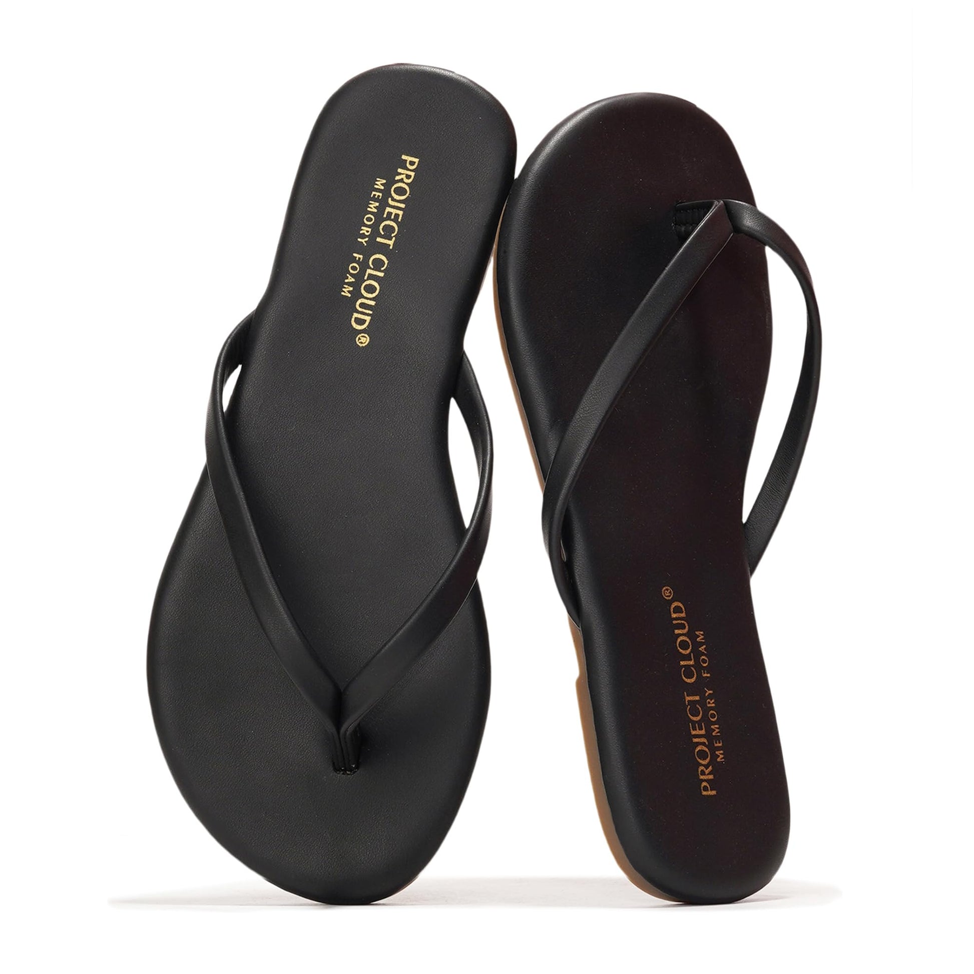 Project Cloud Little Foundations black vegan leather kids flip-flops with ProjectPlush memory foam.