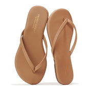 Project Cloud Little Foundations kids sandals, tan eco-leather flip-flops with memory foam ProjectPlush footbed.