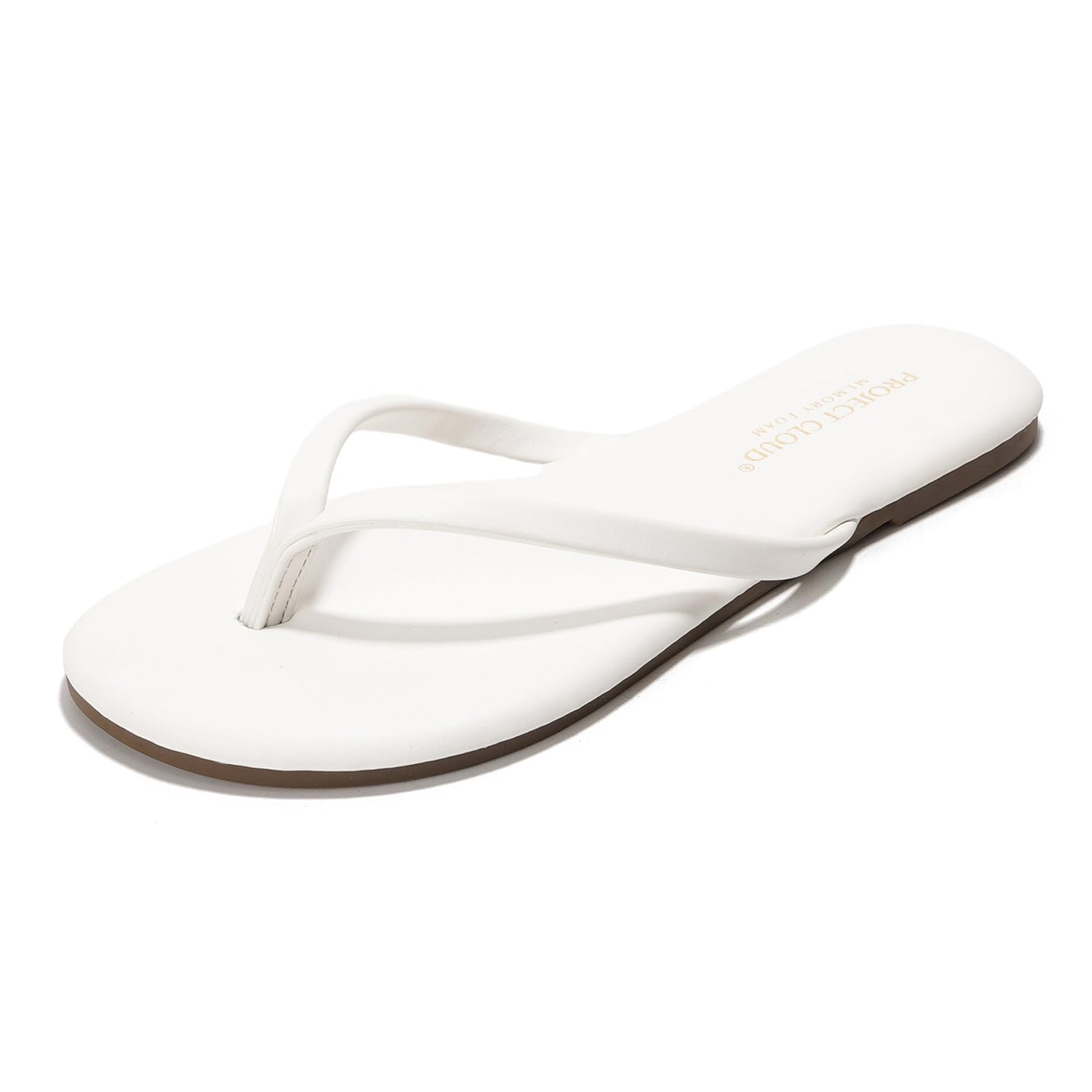 Project Cloud Little Foundations white vegan leather flip-flops featuring ProjectPlush memory foam