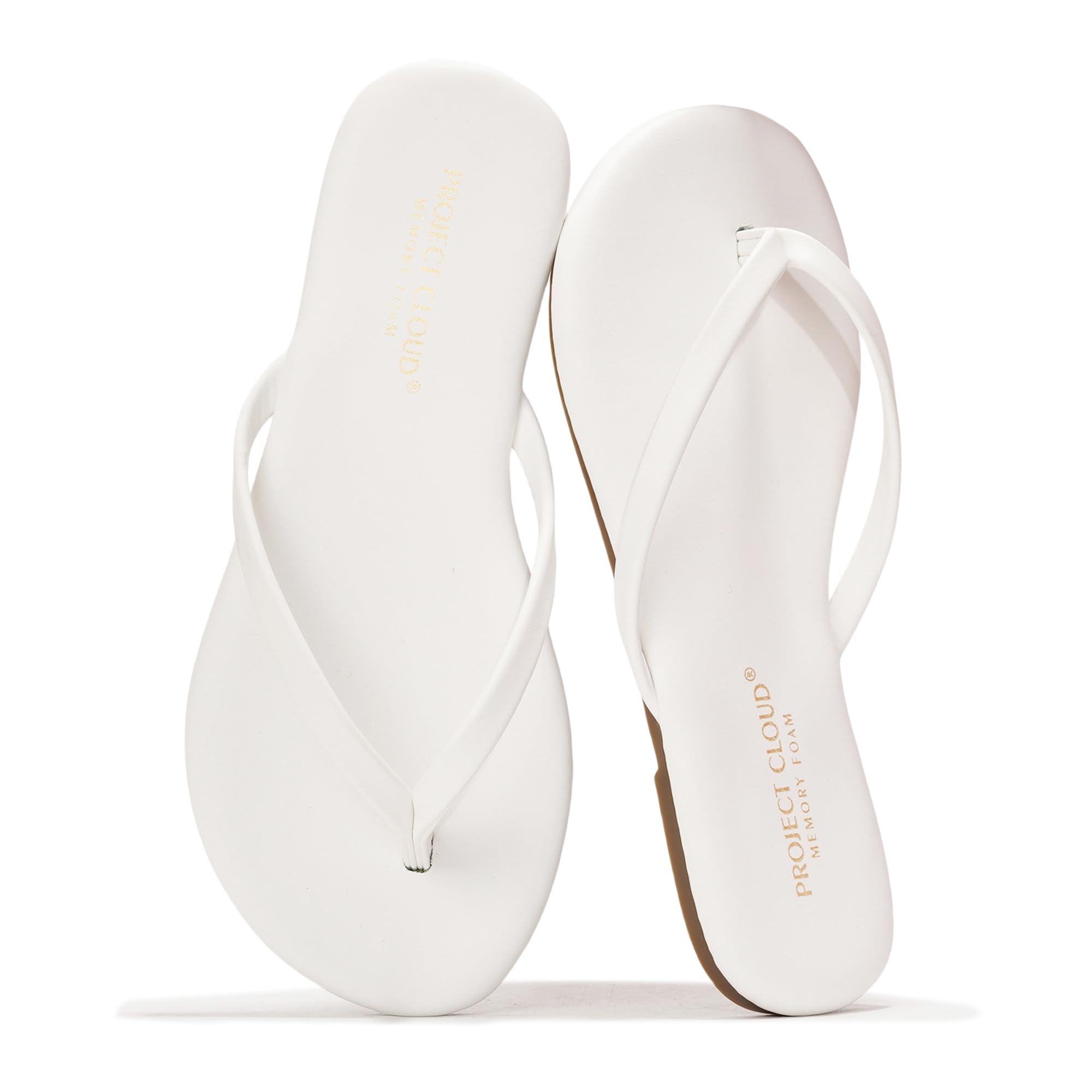 Project Cloud Little Foundations white vegan leather kids flip-flops with ProjectPlush memory foam for comfort and style.