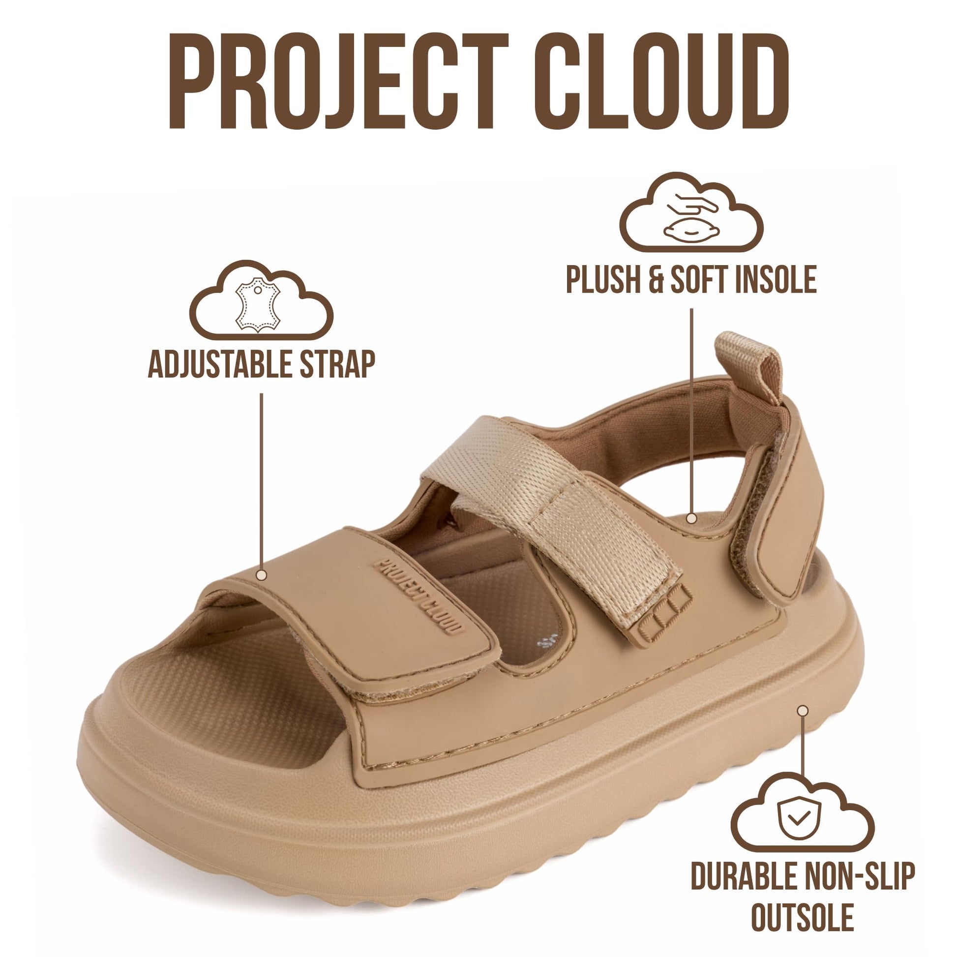 Project Cloud Kids Sandals | Adjustable Straps Kids Sandals | Plush & Soft Insole | Lightweight | Non-Slip - Little Goldie - Project Cloud - Sandals -Shop Project Cloud premium footwear Now!