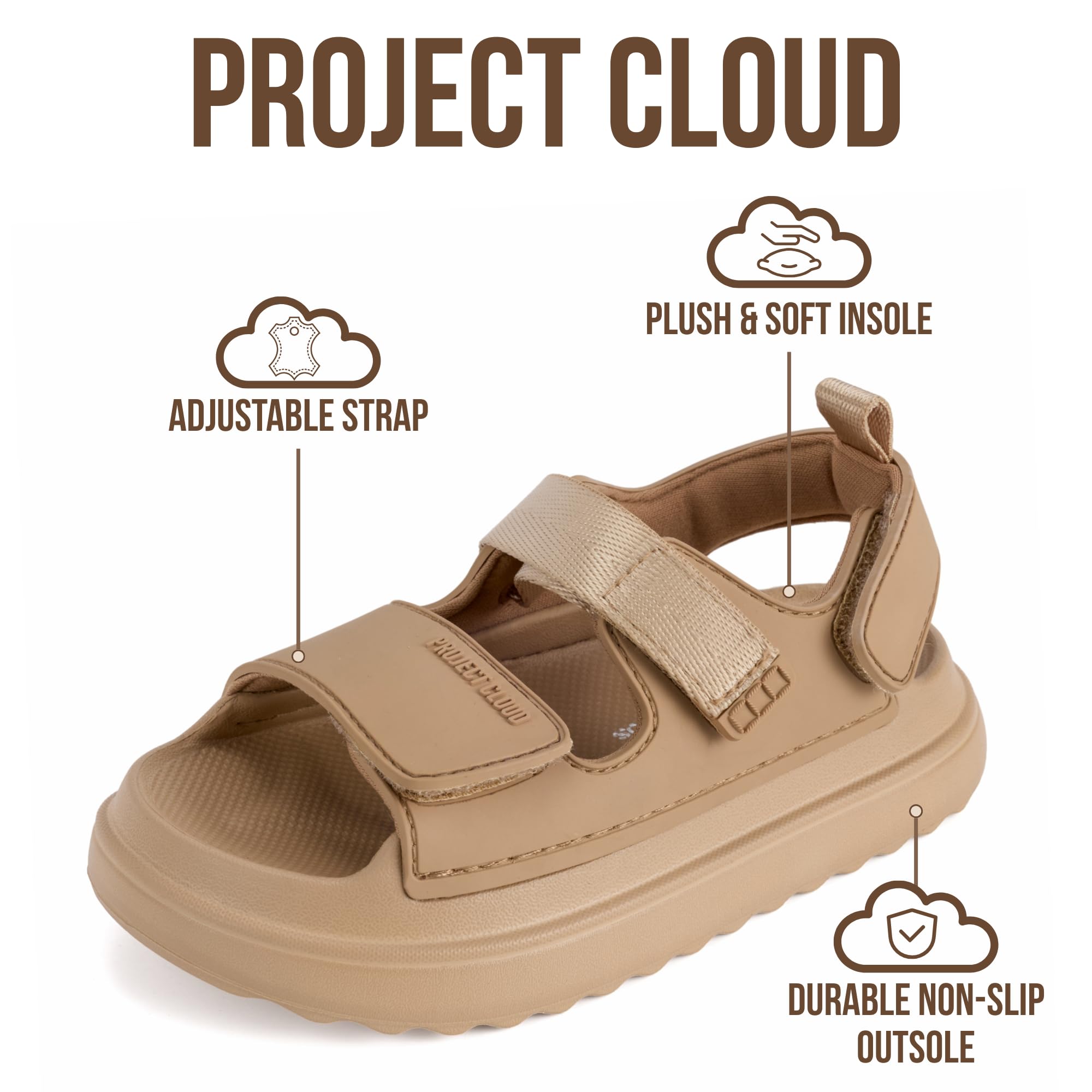 Project Cloud Kids Sandals | Adjustable Straps Kids Sandals | Plush & Soft Insole | Lightweight | Non-Slip - Little Goldie - Project Cloud - Sandals -Shop Project Cloud premium footwear Now!