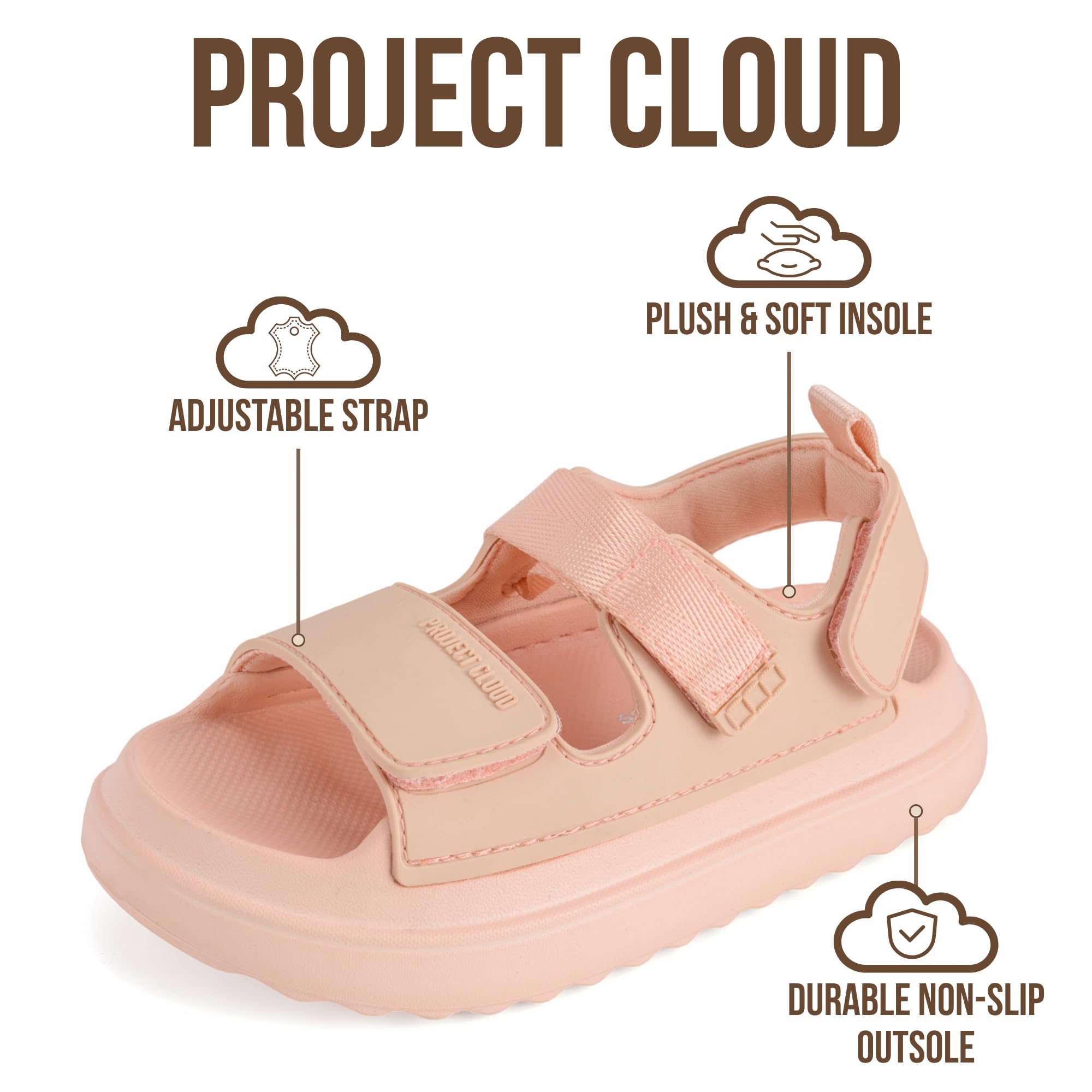 Project Cloud Kids Sandals | Adjustable Straps Kids Sandals | Plush & Soft Insole | Lightweight | Non-Slip - Little Goldie - Project Cloud - Sandals -Shop Project Cloud premium footwear Now!