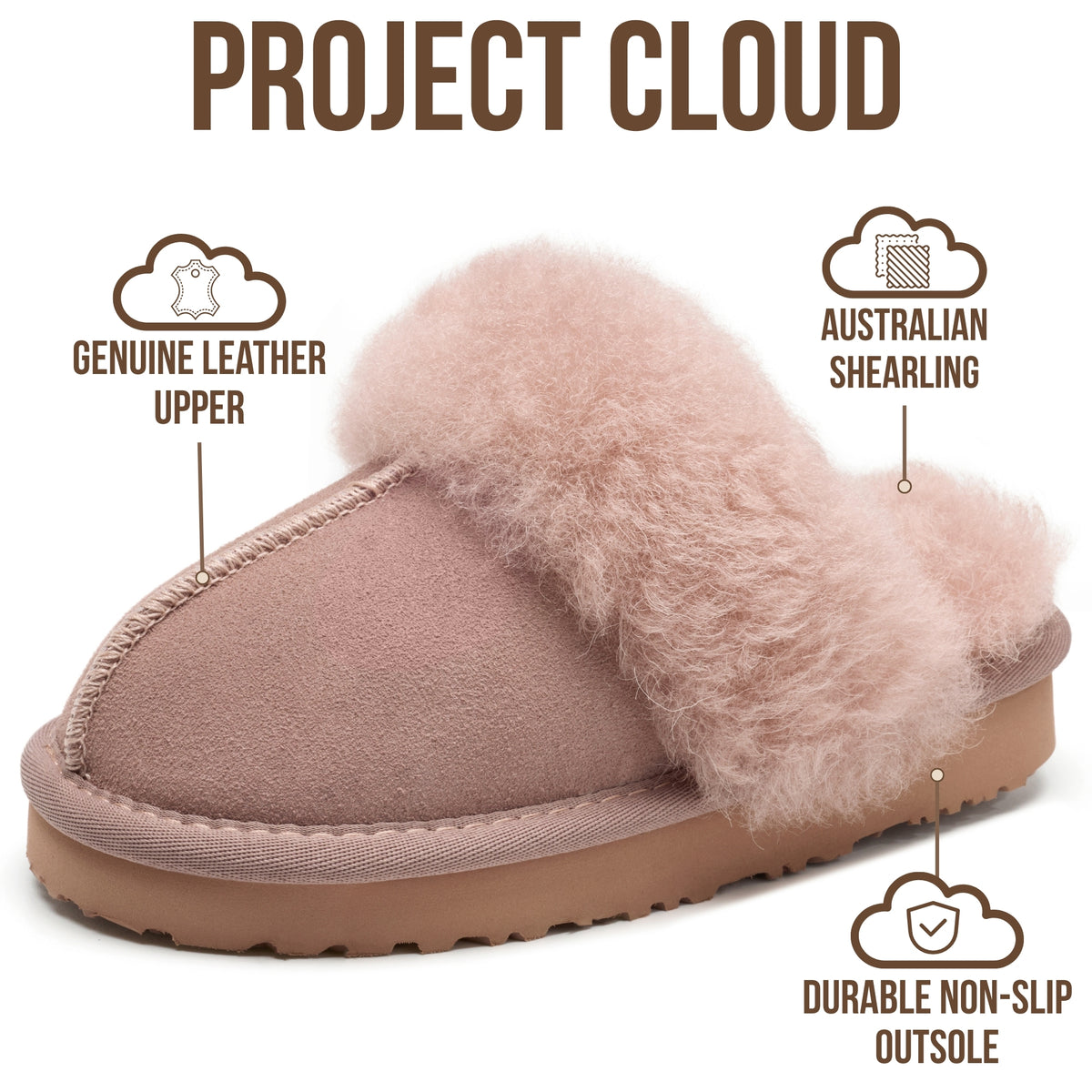 Project Cloud Kids | 100% Genuine Leather Fuzzy Slippers for Girls & Boys | Memory Foam Insole | Lightweight | Non-Slip - Little Henka