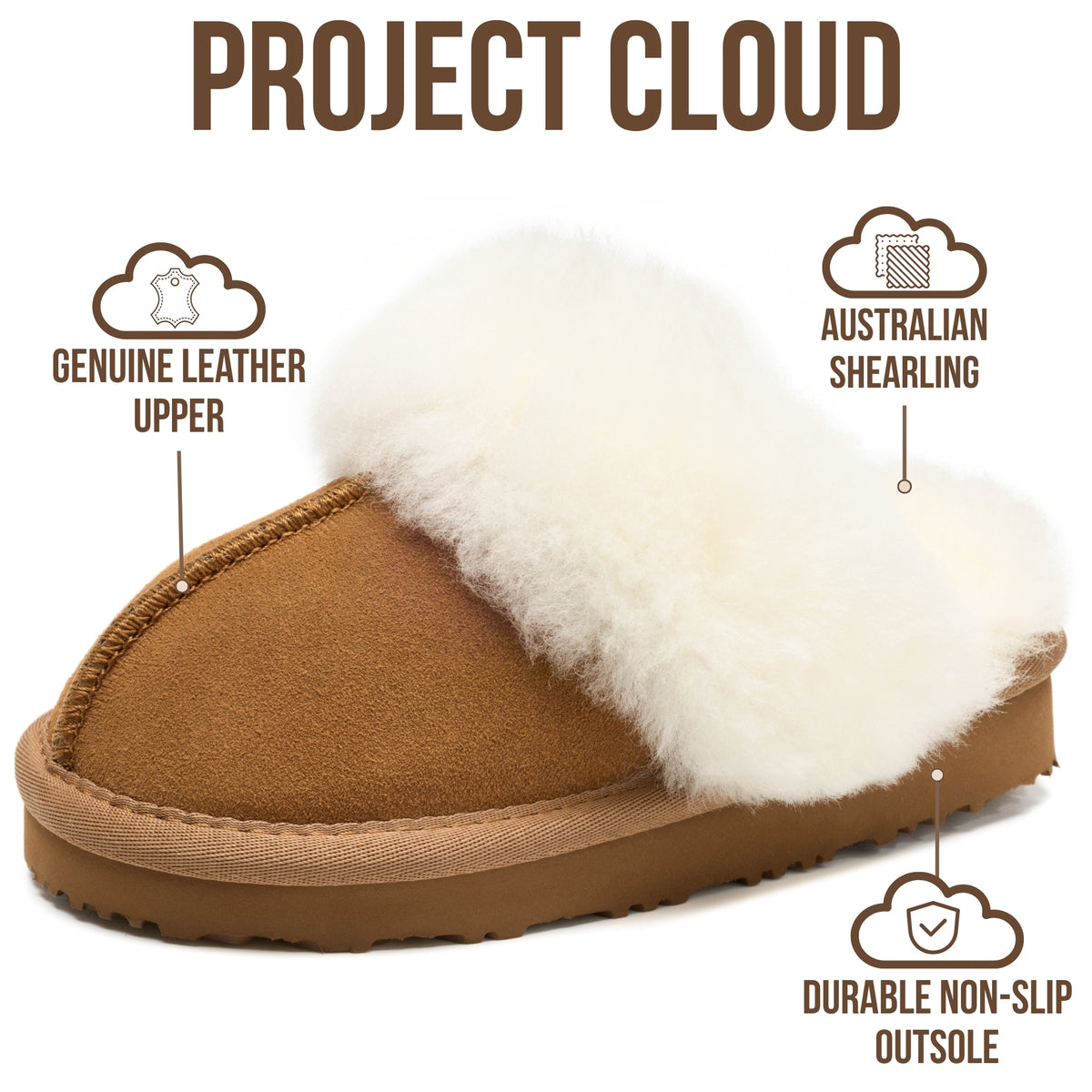 Project Cloud Kids | 100% Genuine Leather Fuzzy Slippers for Girls & Boys | Memory Foam Insole | Lightweight | Non-Slip - Little Henka