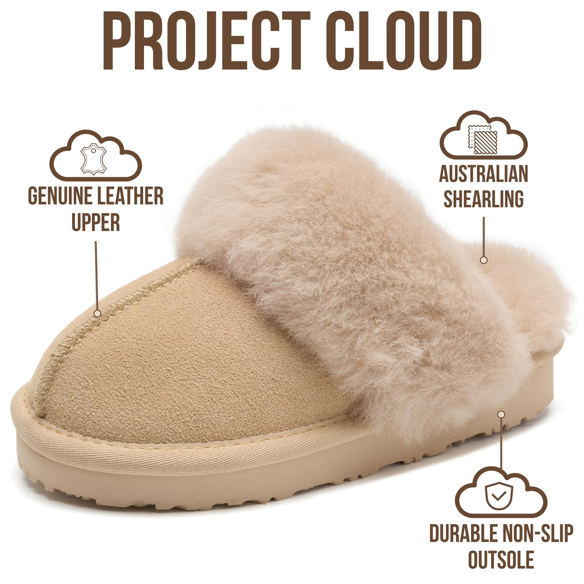 Project Cloud Kids | 100% Genuine Leather Fuzzy Slippers for Girls & Boys | Memory Foam Insole | Lightweight | Non-Slip - Little Henka