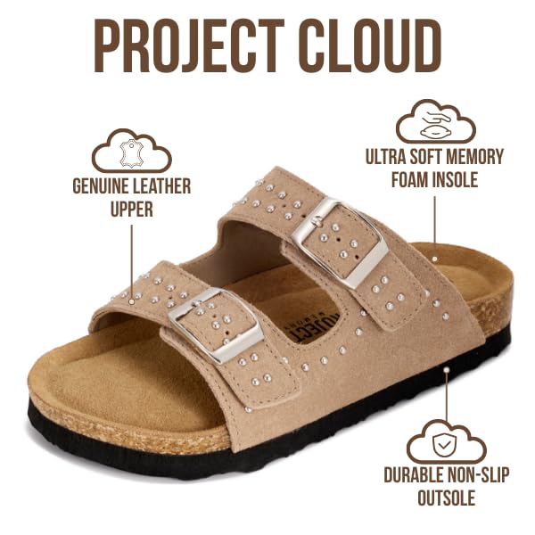 Project Cloud Kids | Genuine Leather Slides for Kids | Water Resistant | Lightweight | Non-Slip - Little Venita Studded - Project Cloud - Sandals -Shop Project Cloud premium footwear Now!