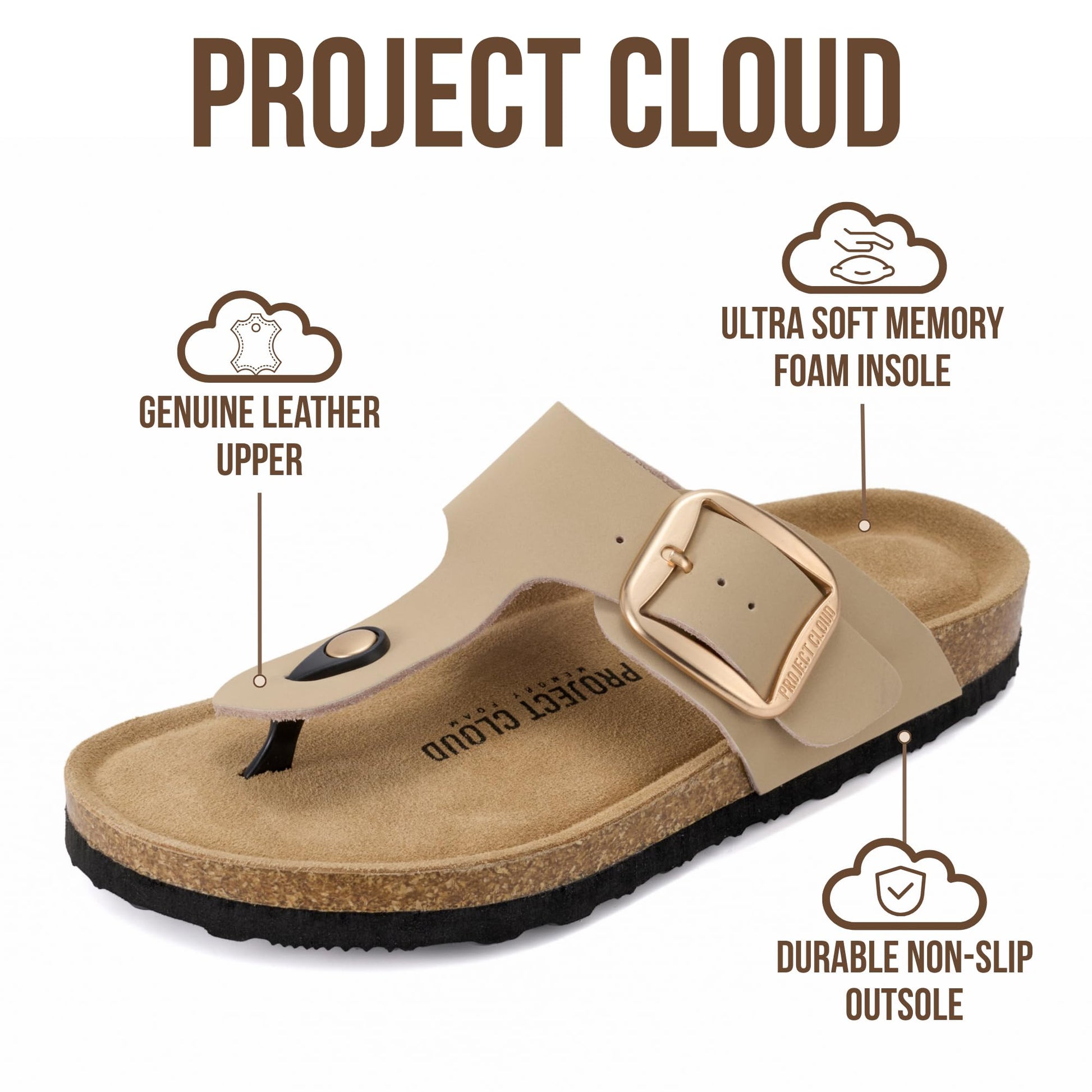Project Cloud Women's | 100% Genuine Leather Thong Sandals | Memory Foam Insole | Lightweight | Non-Slip - Malaga - Project Cloud - Sandals -Shop Project Cloud premium footwear Now!