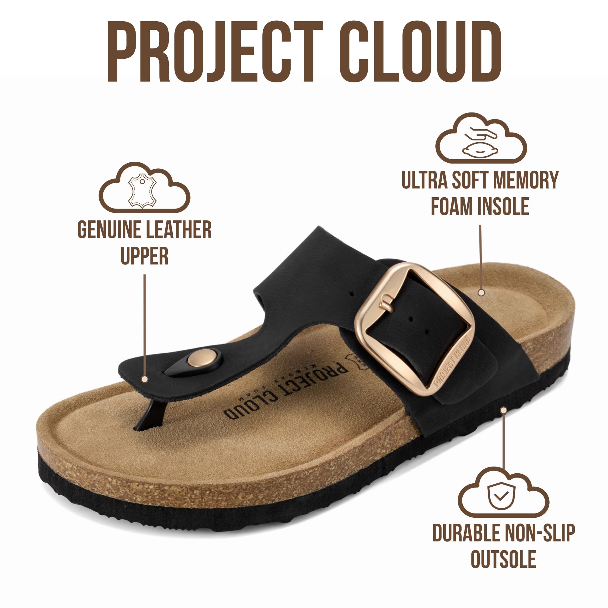 Project Cloud Women's | 100% Genuine Leather Thong Sandals | Memory Foam Insole | Lightweight | Non-Slip - Malaga - Project Cloud - Sandals -Shop Project Cloud premium footwear Now!