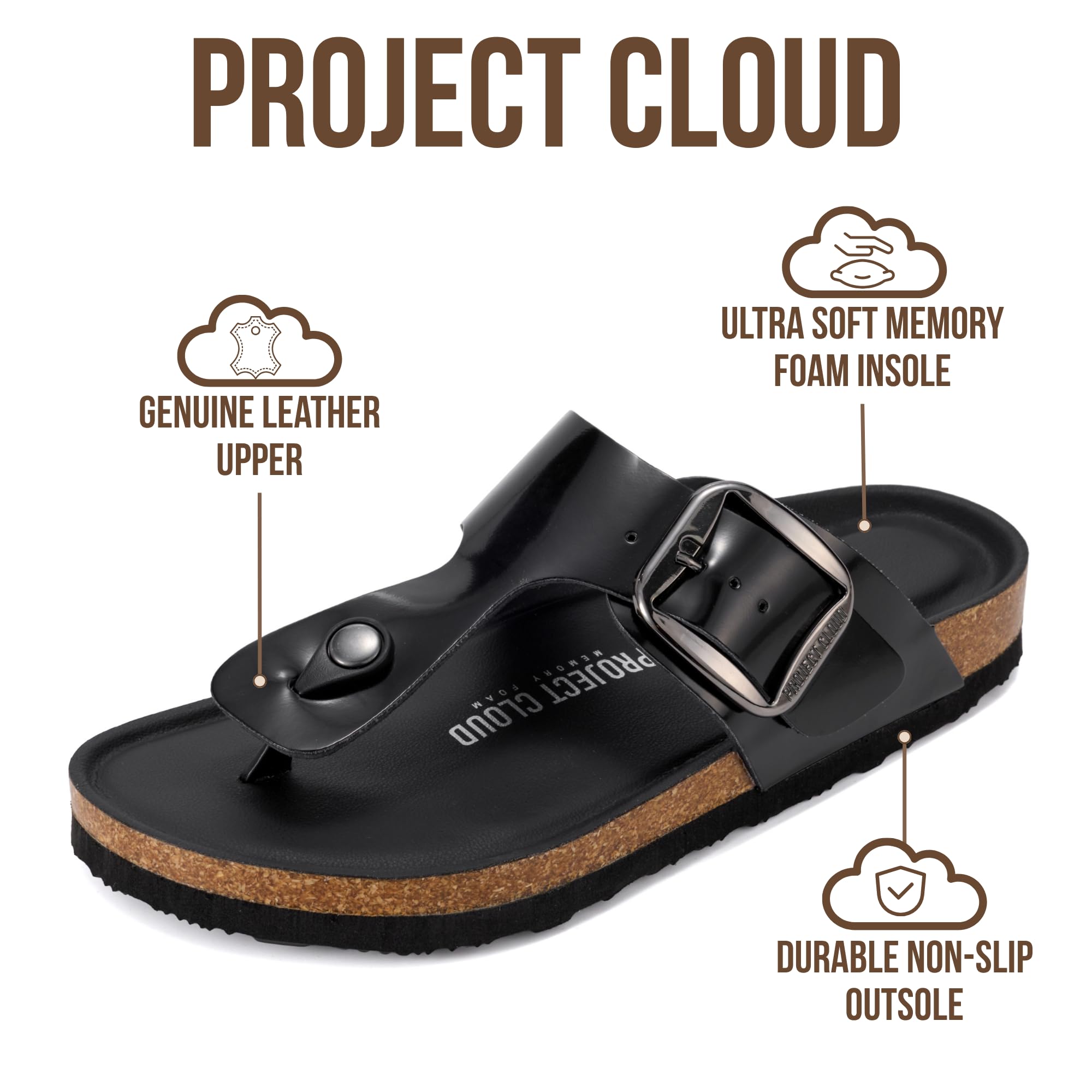 Project Cloud Women's | 100% Genuine Leather Thong Sandals | Memory Foam Insole | Lightweight | Non-Slip - Malaga - Project Cloud - Sandals -Shop Project Cloud premium footwear Now!