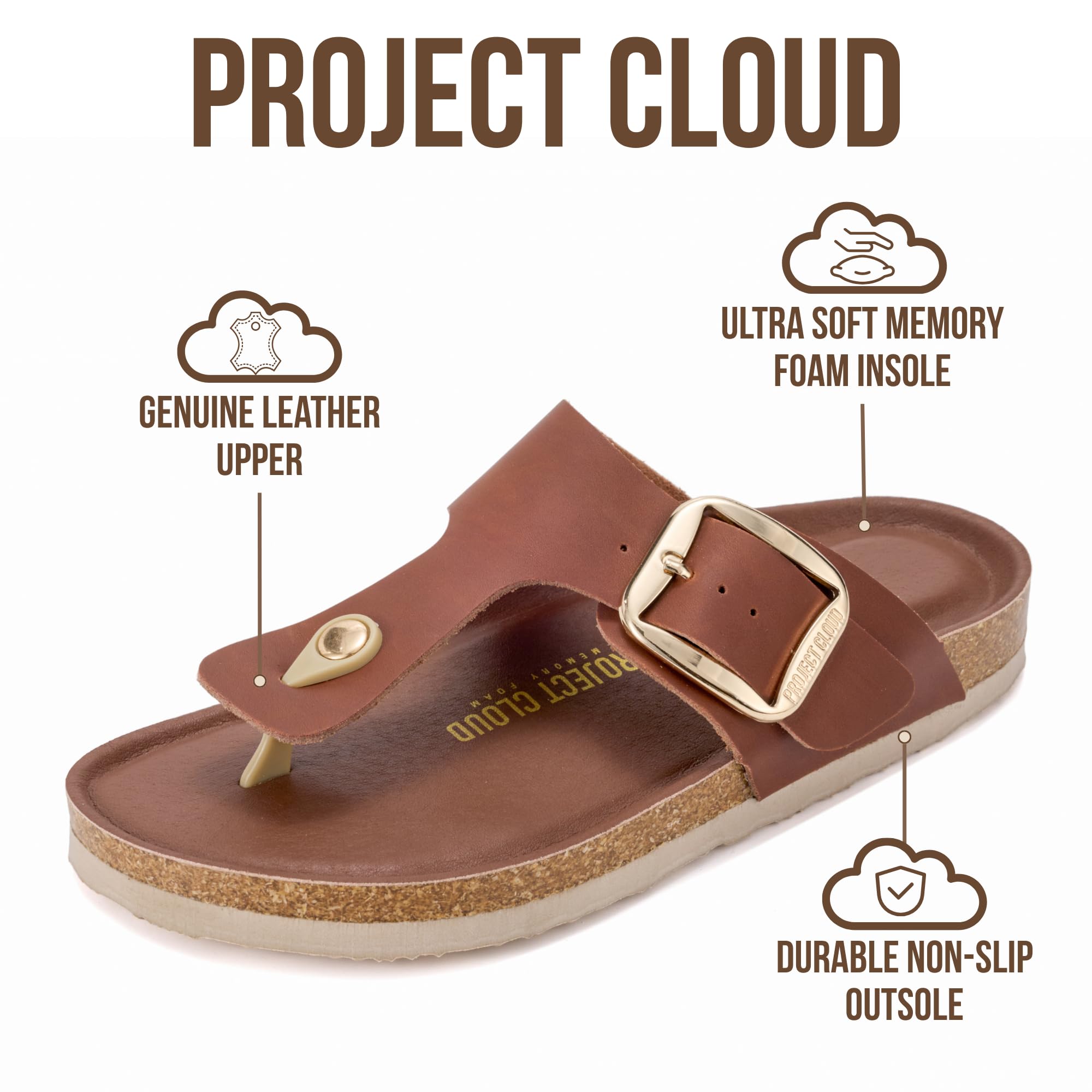 Project Cloud Women's | 100% Genuine Leather Thong Sandals | Memory Foam Insole | Lightweight | Non-Slip - Malaga - Project Cloud - Sandals -Shop Project Cloud premium footwear Now!