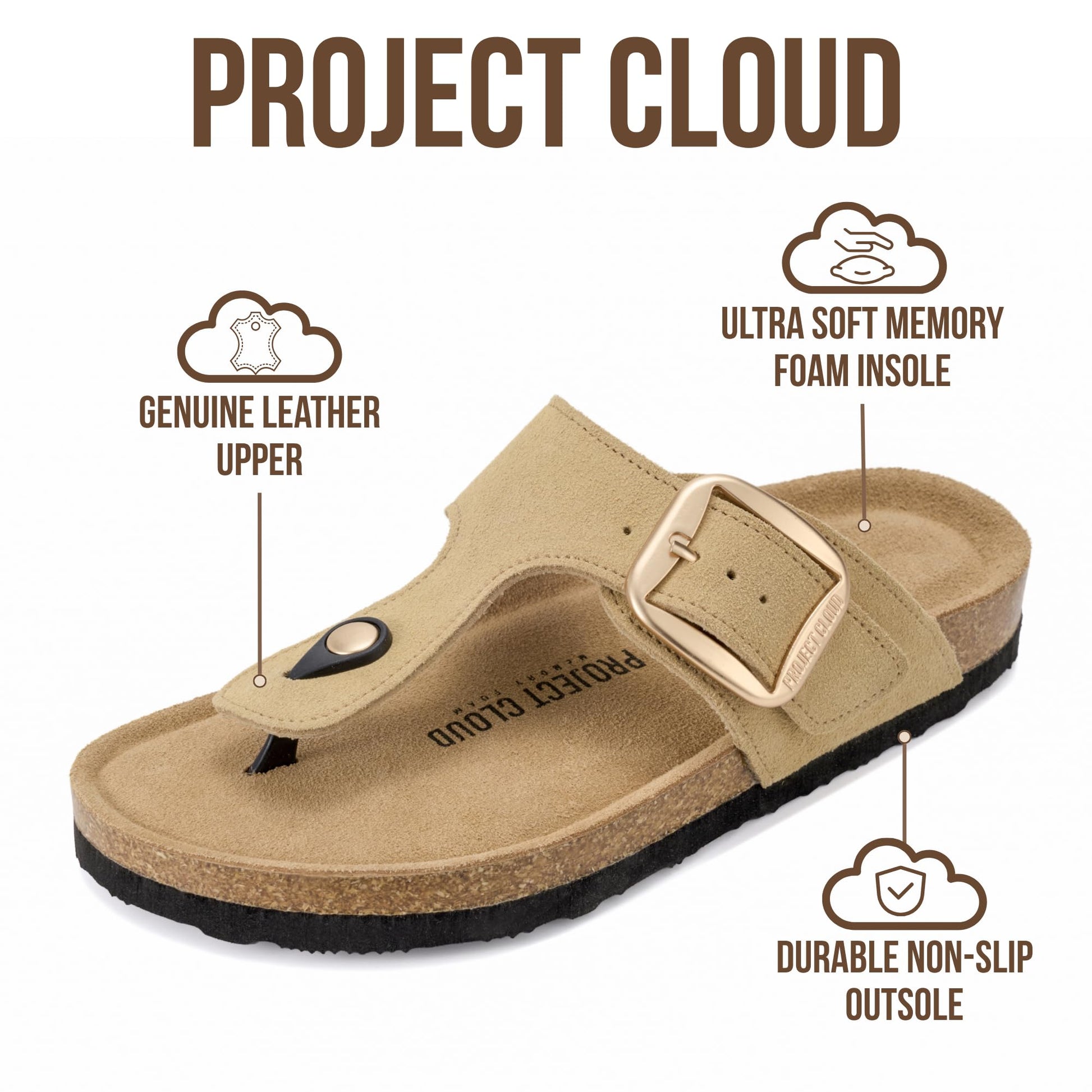 Project Cloud Women's | 100% Genuine Leather Thong Sandals | Memory Foam Insole | Lightweight | Non-Slip - Malaga - Project Cloud - Sandals -Shop Project Cloud premium footwear Now!