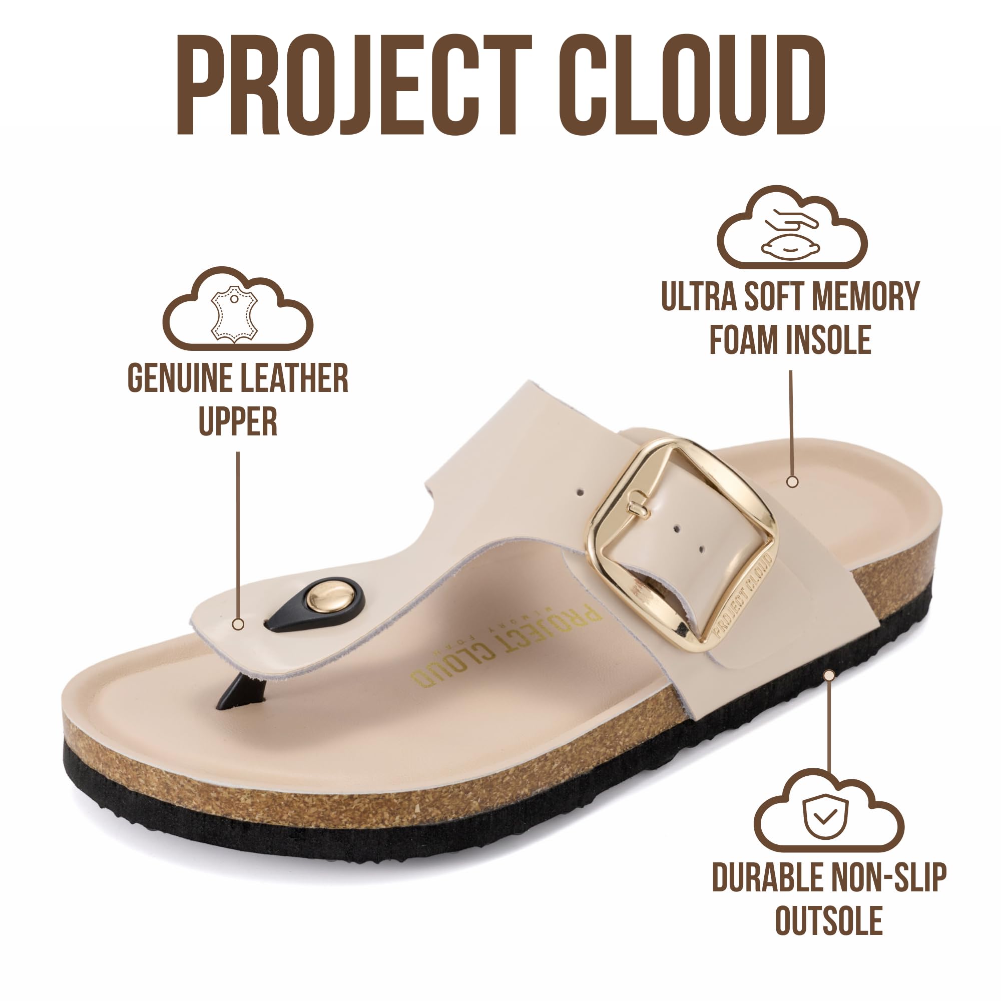 Project Cloud Women's | 100% Genuine Leather Thong Sandals | Memory Foam Insole | Lightweight | Non-Slip - Malaga - Project Cloud - Sandals -Shop Project Cloud premium footwear Now!