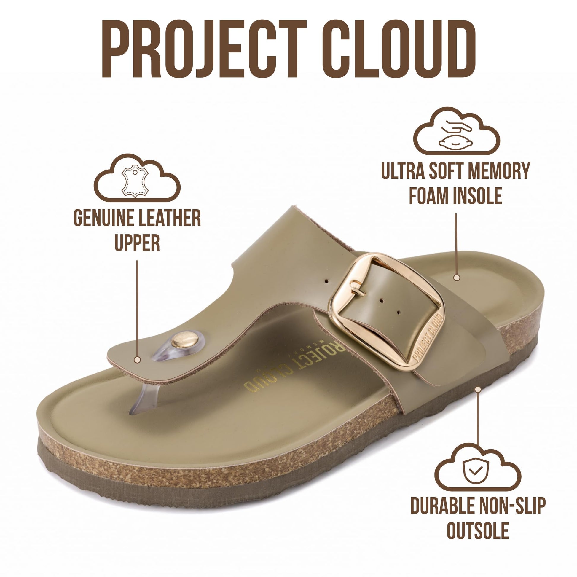 Project Cloud Women's | 100% Genuine Leather Thong Sandals | Memory Foam Insole | Lightweight | Non-Slip - Malaga - Project Cloud - Sandals -Shop Project Cloud premium footwear Now!