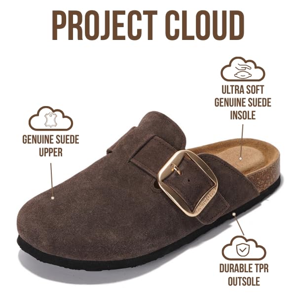 Zuecos Manchester de Project Cloud: espuma viscoelástica de ante y comodidad antideslizante 