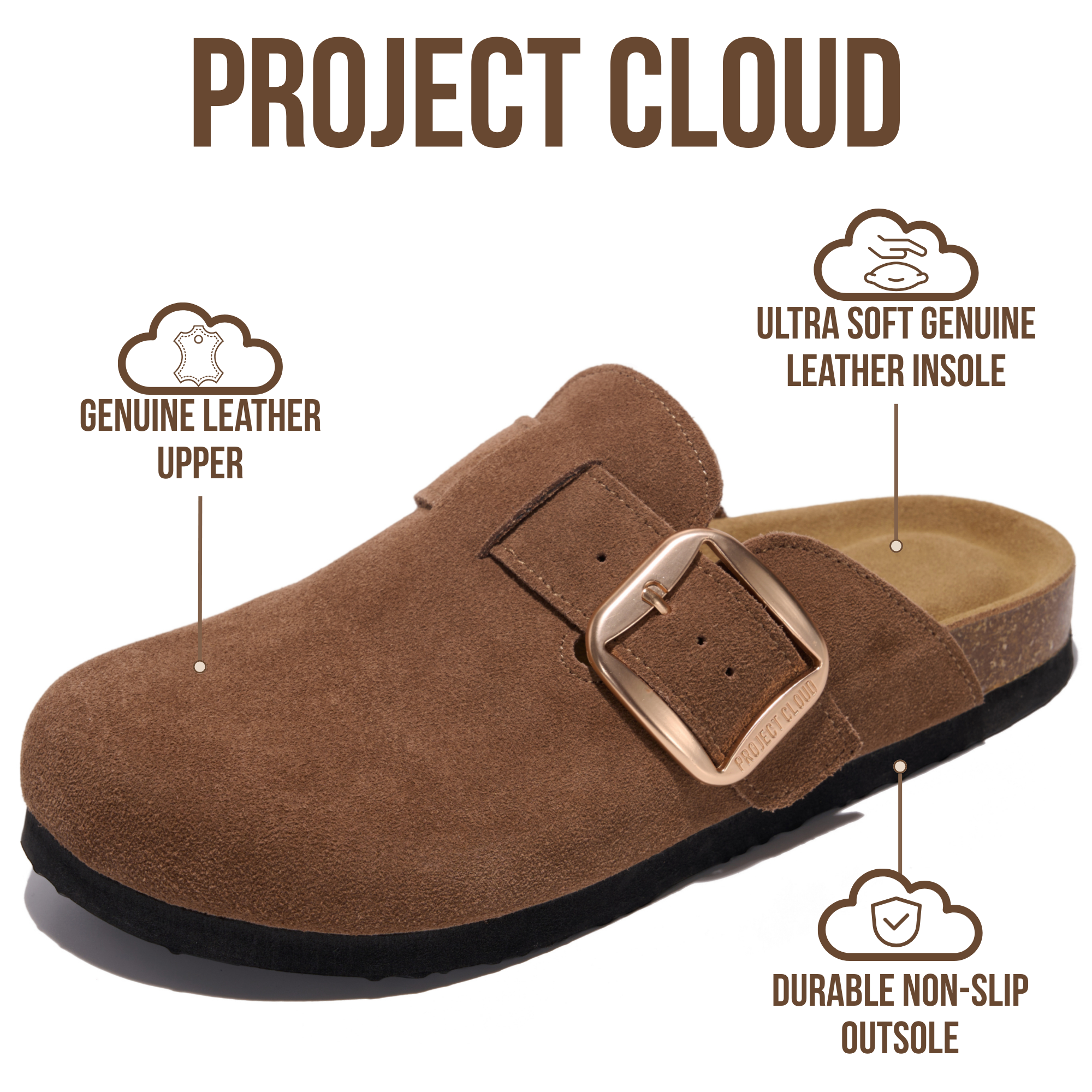 Project Cloud para mujer | Zuecos de cuero genuino | Espuma viscoelástica | Ligeros | Antideslizantes - Manchester