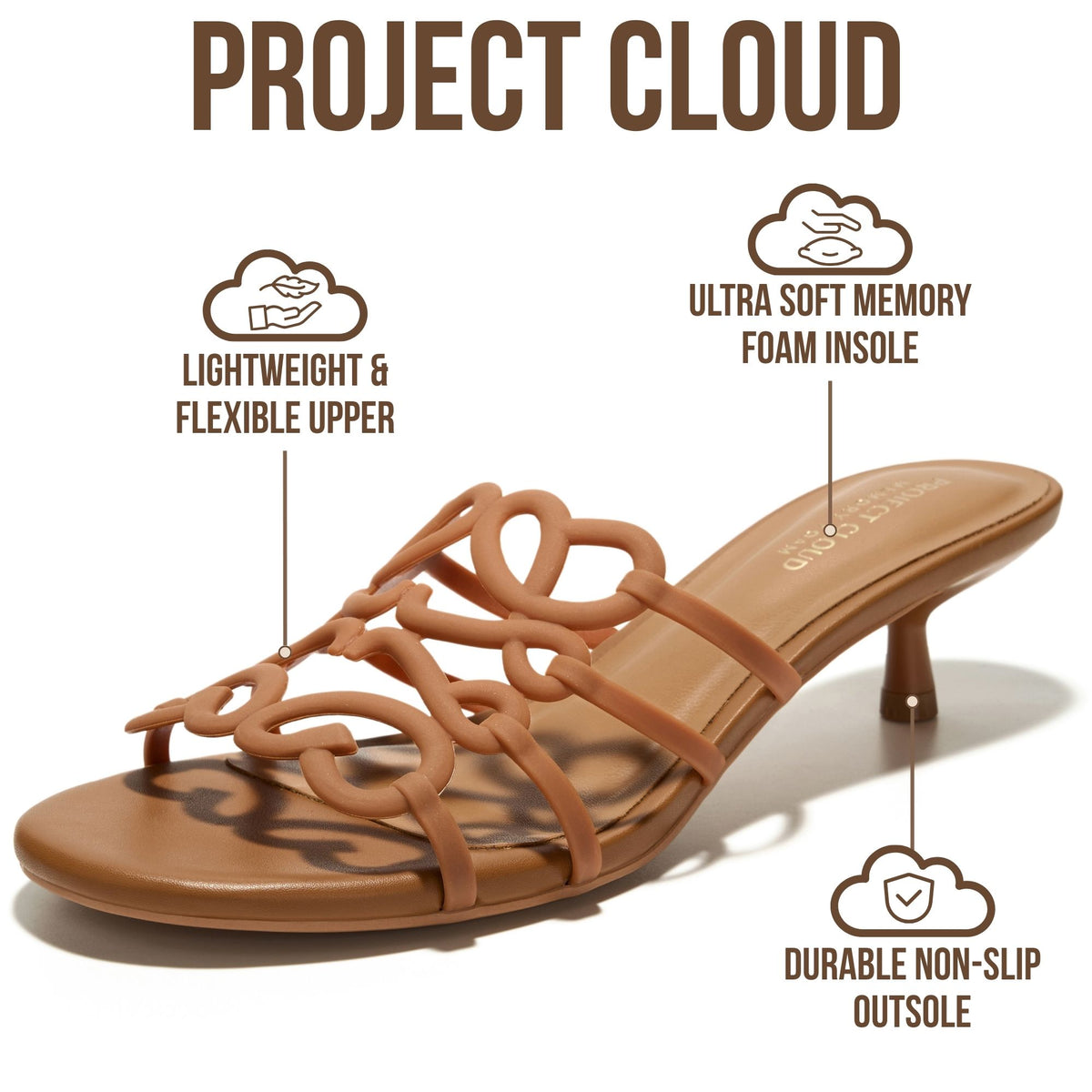 Project Cloud Women's | 1.8 inch Kitten Heels Sandals | Memory Foam Insole | Lightweight | Non-Slip - Mandala - Project Cloud - Sandals -Shop Project Cloud premium footwear Now!