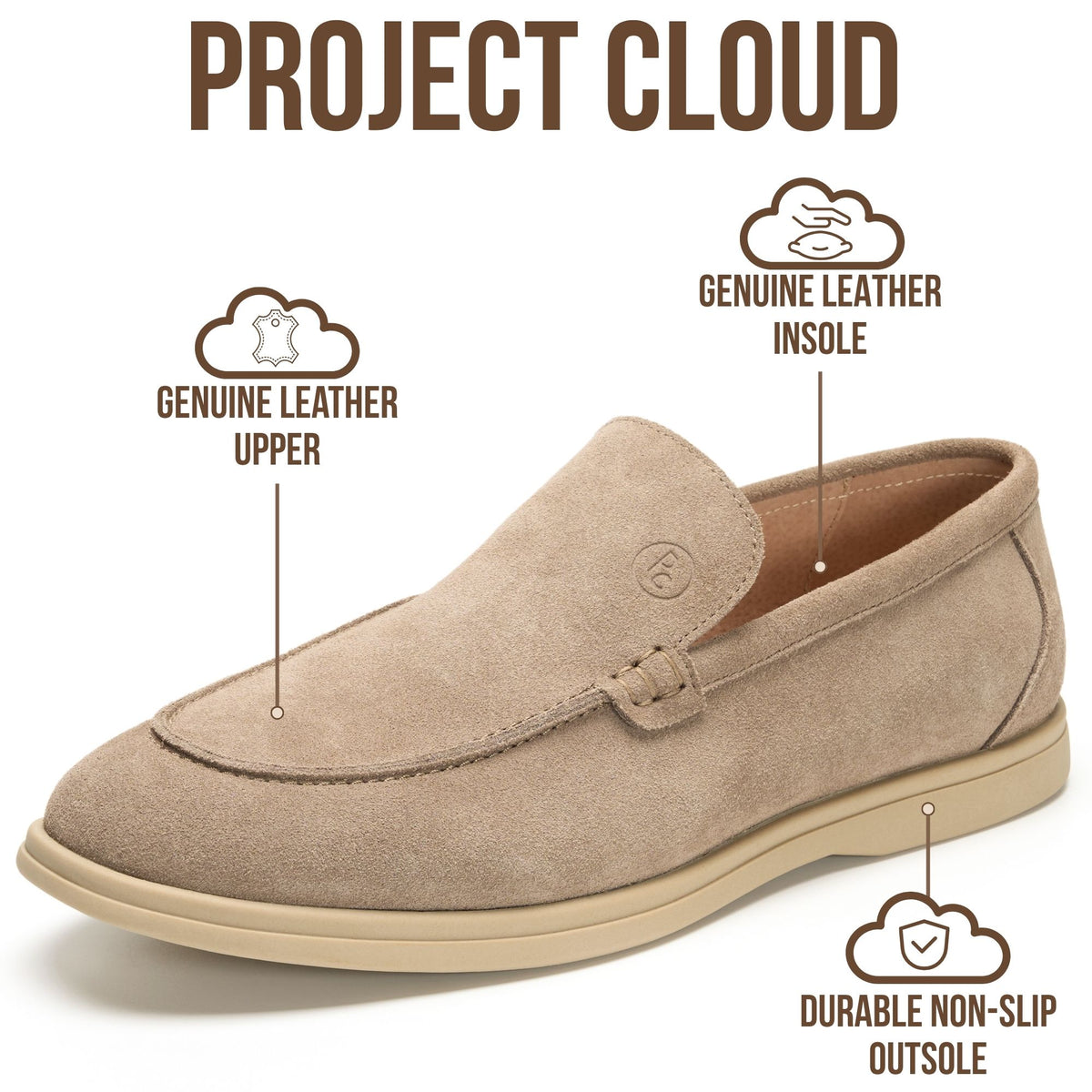 Project Cloud Men's |  100% Genuine Leather - Venetian Loafers | Memory Foam | Lightweight | Non-Slip - Mark