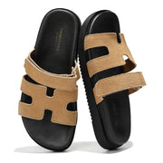 Project Cloud Mayven women's sandals in tan suede leather with memory foam, black sole