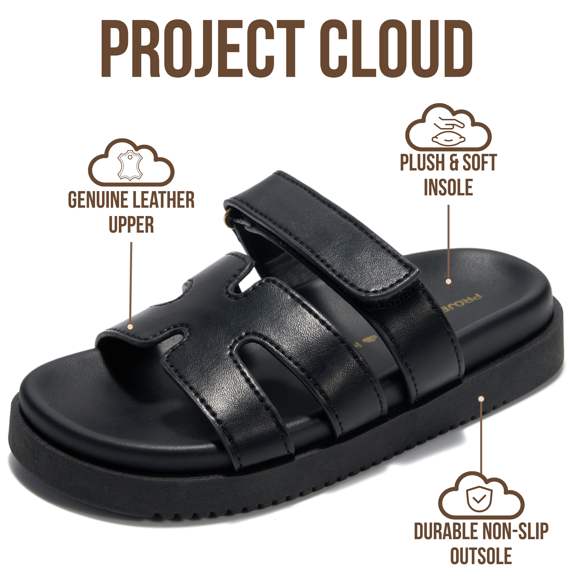 Project Cloud Kids Sandals | 100% Genuine Leather Sandals for Girls | Plush & Soft Insole | Lightweight | Non-Slip - Mayvy Kids