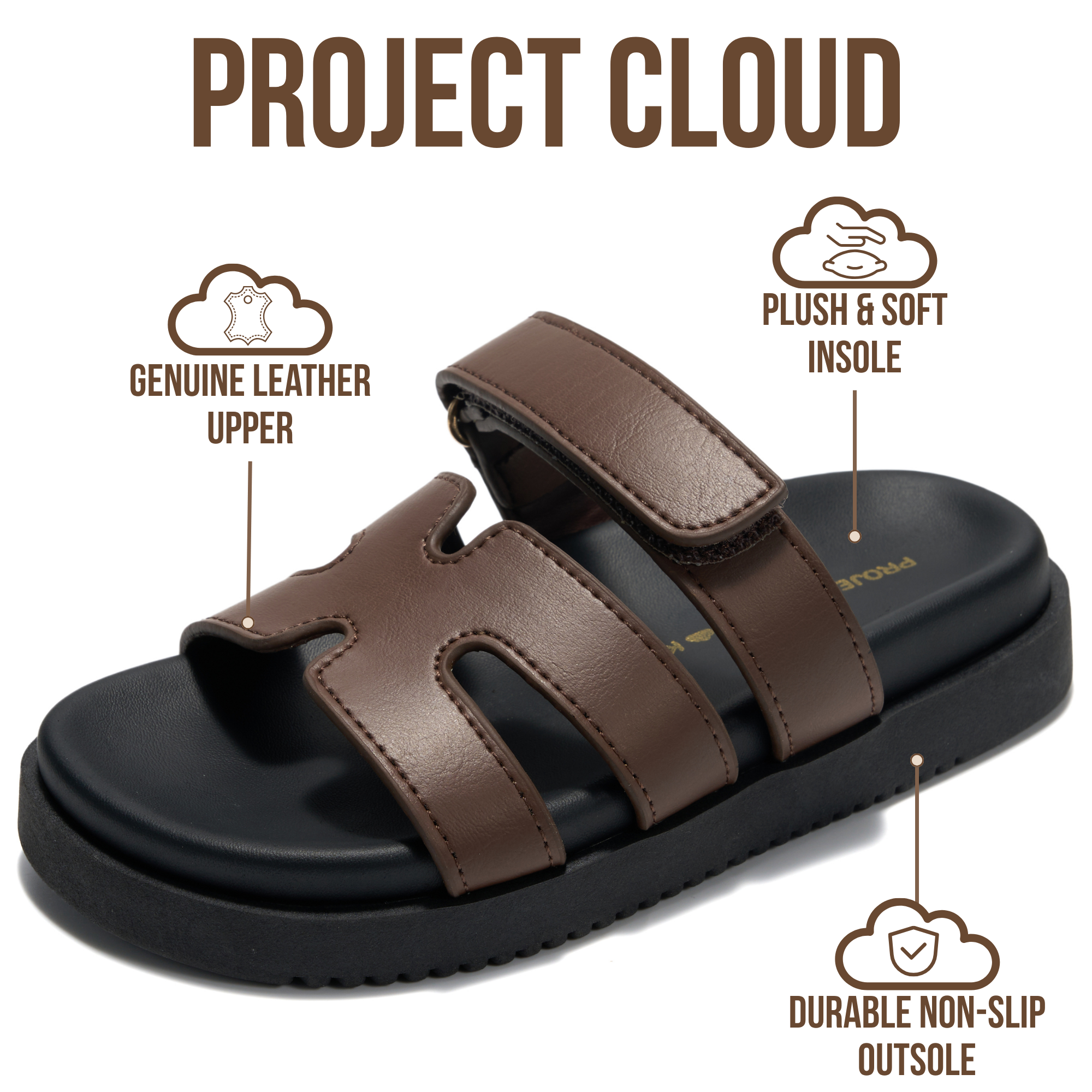 Project Cloud Kids Sandals | 100% Genuine Leather Sandals for Girls | Plush & Soft Insole | Lightweight | Non-Slip - Mayvy Kids