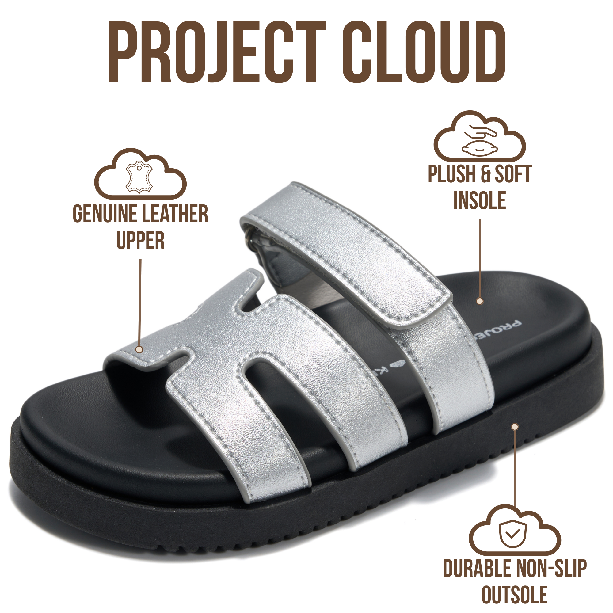 Project Cloud Kids Sandals | 100% Genuine Leather Sandals for Girls | Plush & Soft Insole | Lightweight | Non-Slip - Mayvy Kids