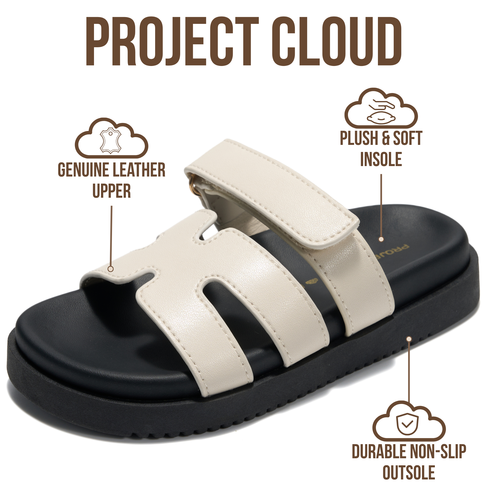 Project Cloud Kids Sandals | 100% Genuine Leather Sandals for Girls | Plush & Soft Insole | Lightweight | Non-Slip - Mayvy Kids