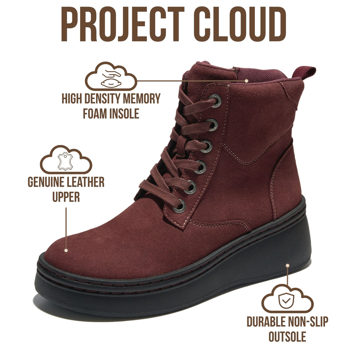 Project Cloud Women's | Genuine Suede Leather Ankle Boots | Smart Foam | Lightweight | Non-Slip Mckenzie