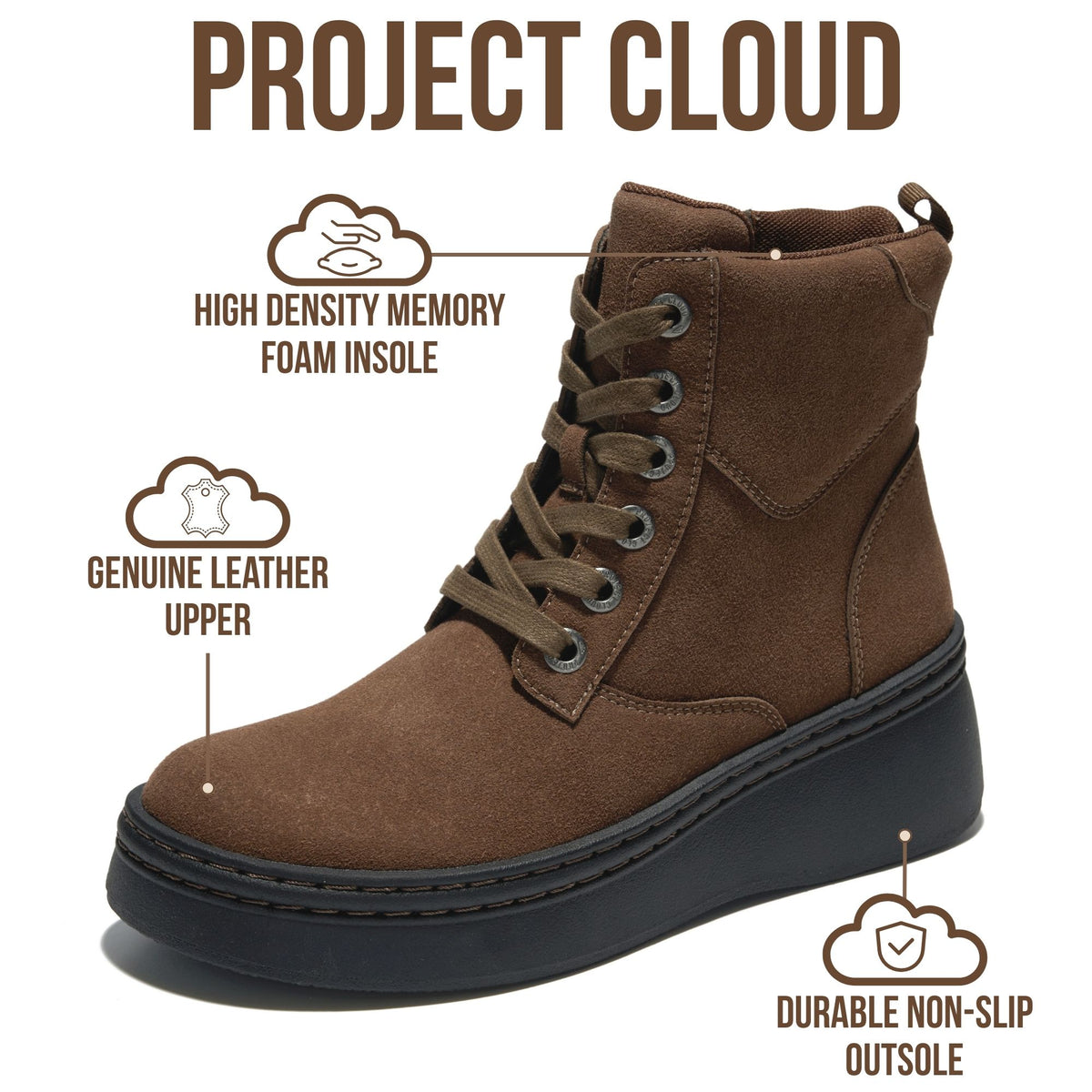 Project Cloud Women's | Genuine Suede Leather Ankle Boots | Smart Foam | Lightweight | Non-Slip Mckenzie