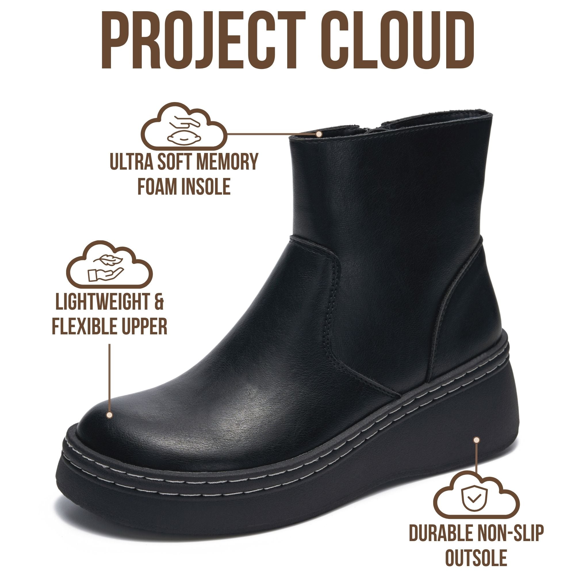 Project Cloud Women's | Genuine Suede Leather Ankle Boots | Smart Foam | Lightweight | Non-Slip Mia