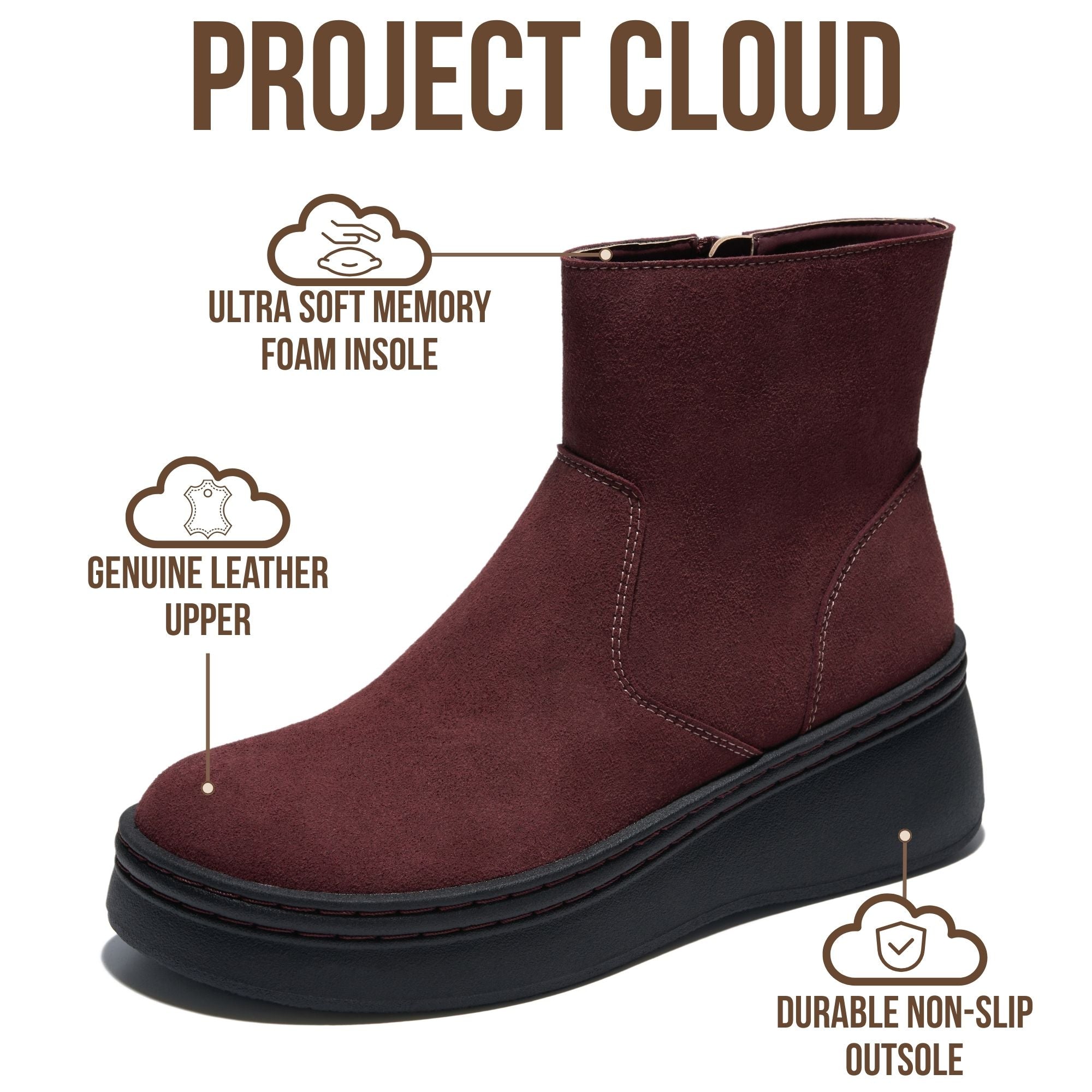 Project Cloud Women's | Genuine Suede Leather Ankle Boots | Smart Foam | Lightweight | Non-Slip Mia