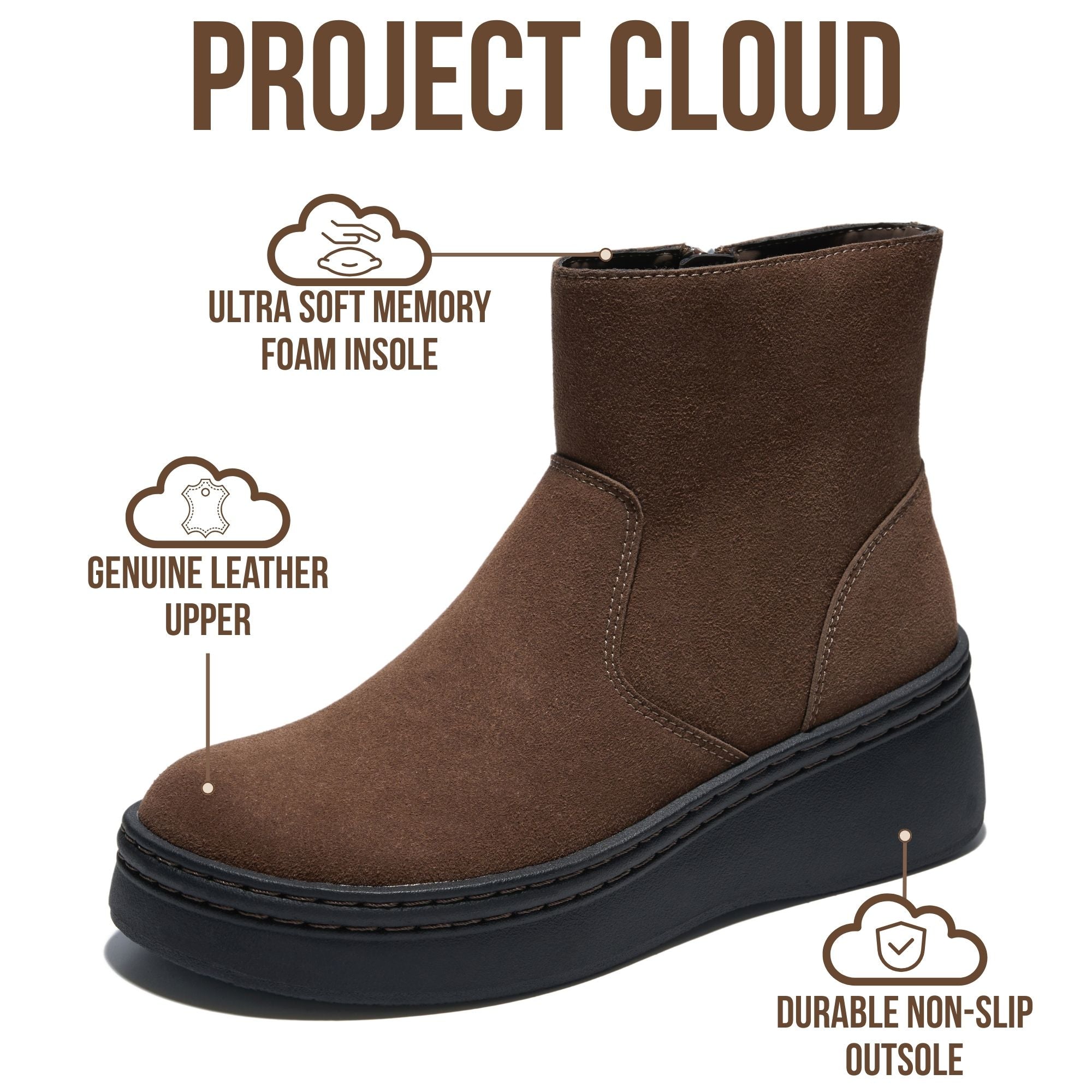 Project Cloud Women's | Genuine Suede Leather Ankle Boots | Smart Foam | Lightweight | Non-Slip Mia