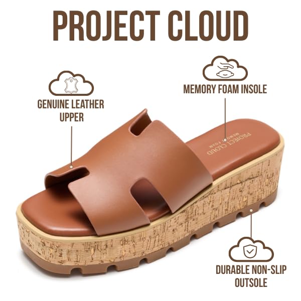 Project Cloud Women's | Genuine Leather Wedge Sandals | Memory Foam | Lightweight | Non-Slip - Mila - Project Cloud - Sandals -Shop Project Cloud premium footwear Now!