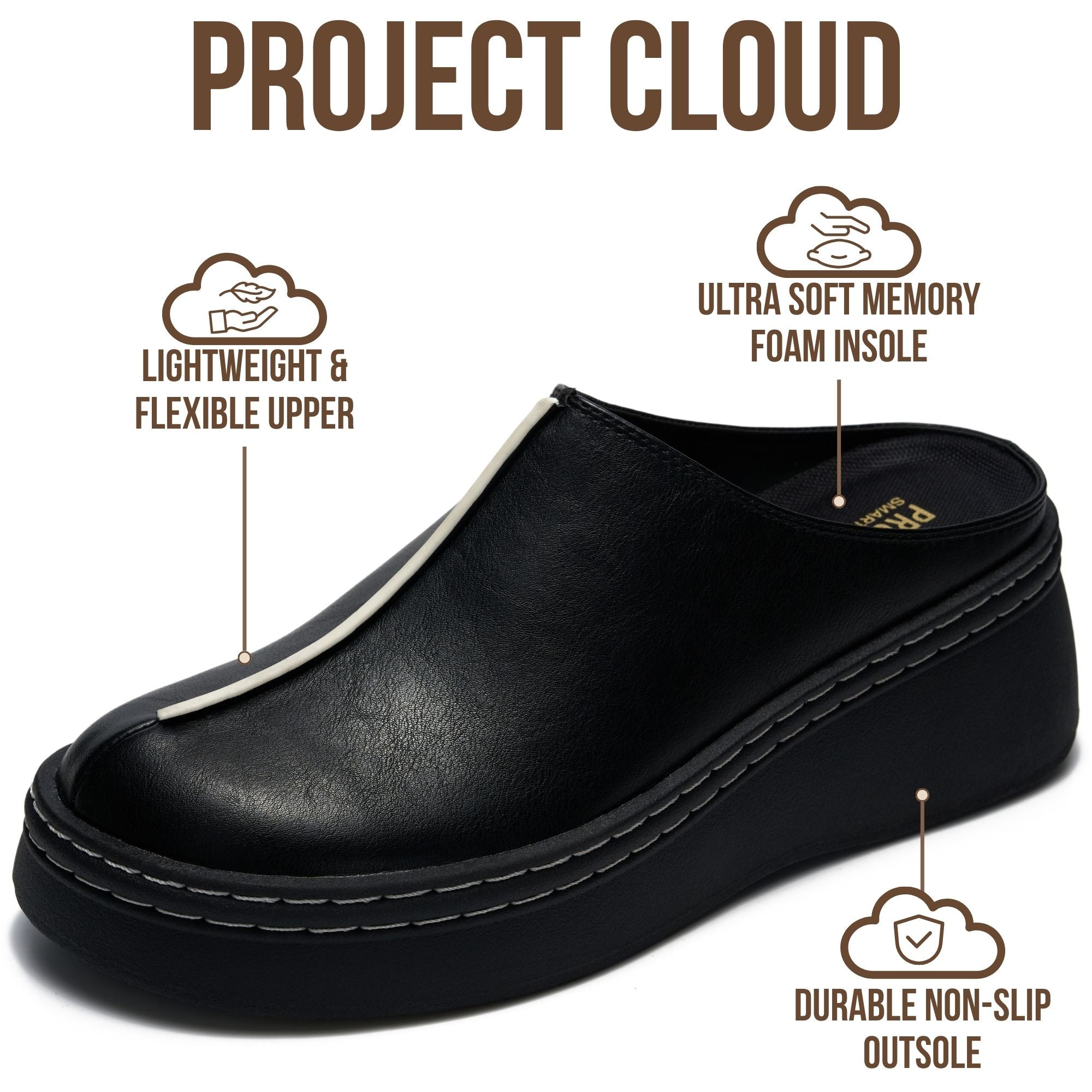 Project Cloud Women's | Genuine Leather Platform Clogs | Smart Foam Insole | Lightweight | Non-Slip - Mix