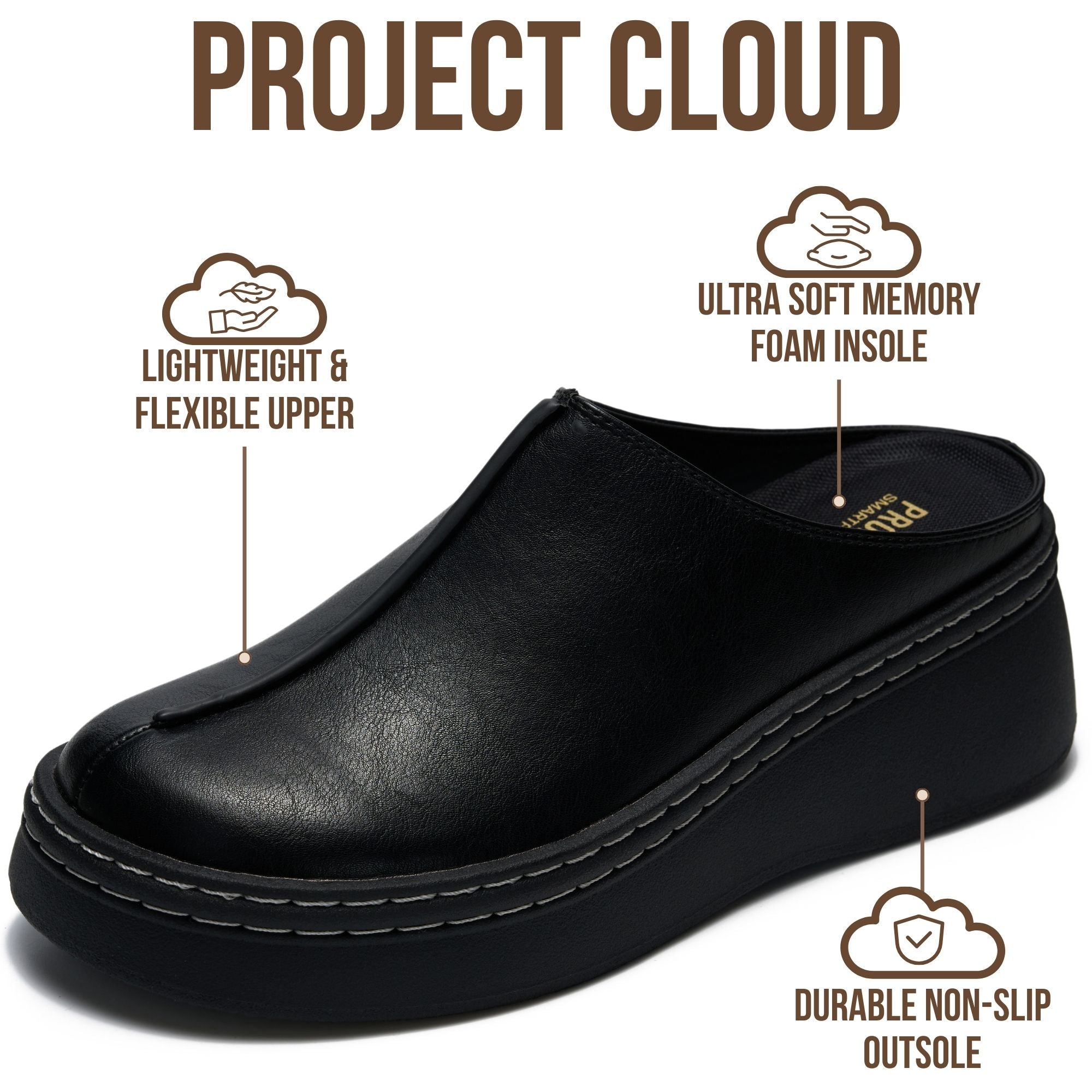 Project Cloud Women's | Genuine Leather Platform Clogs | Smart Foam Insole | Lightweight | Non-Slip - Mix