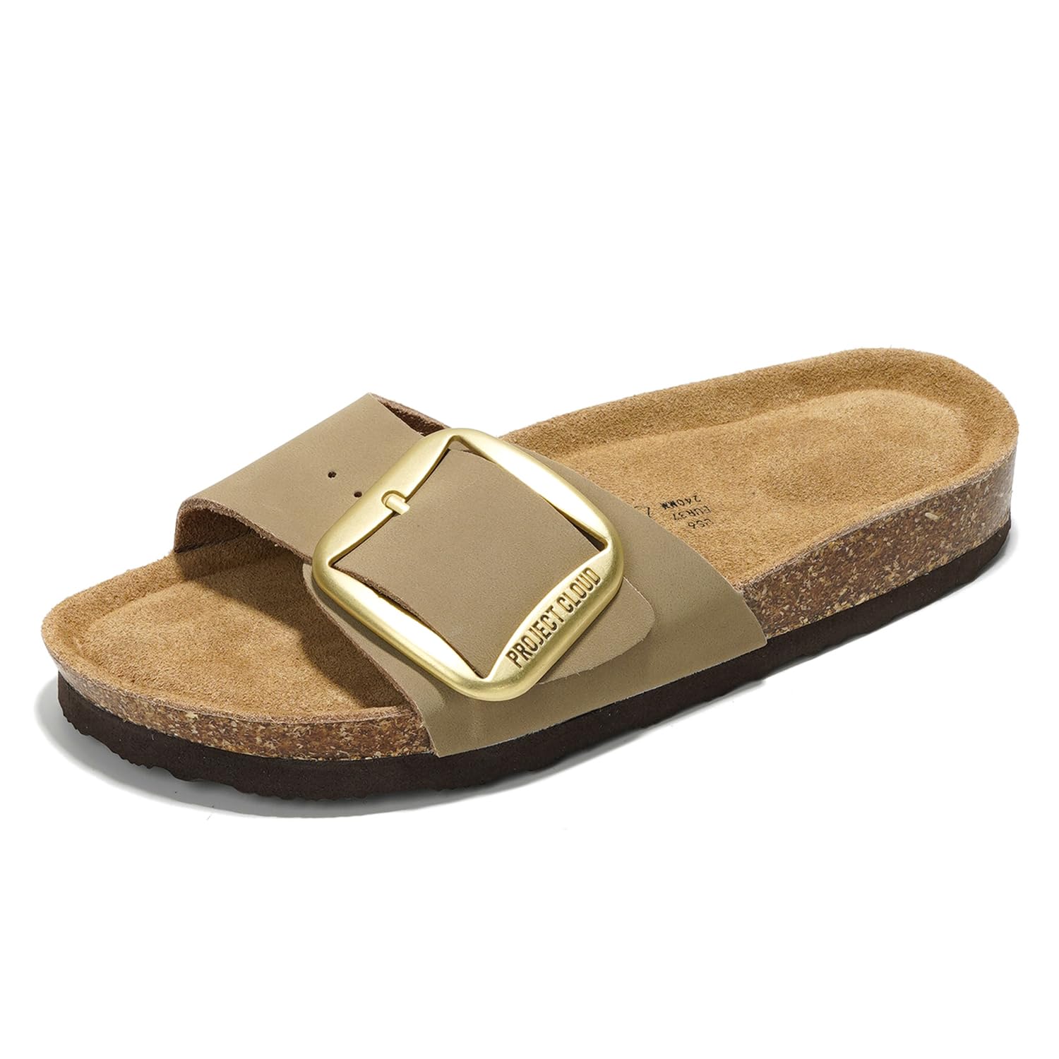 Sandalias de cuero para mujer Mykonos con plantilla de gamuza y pie de corcho, cómodas 